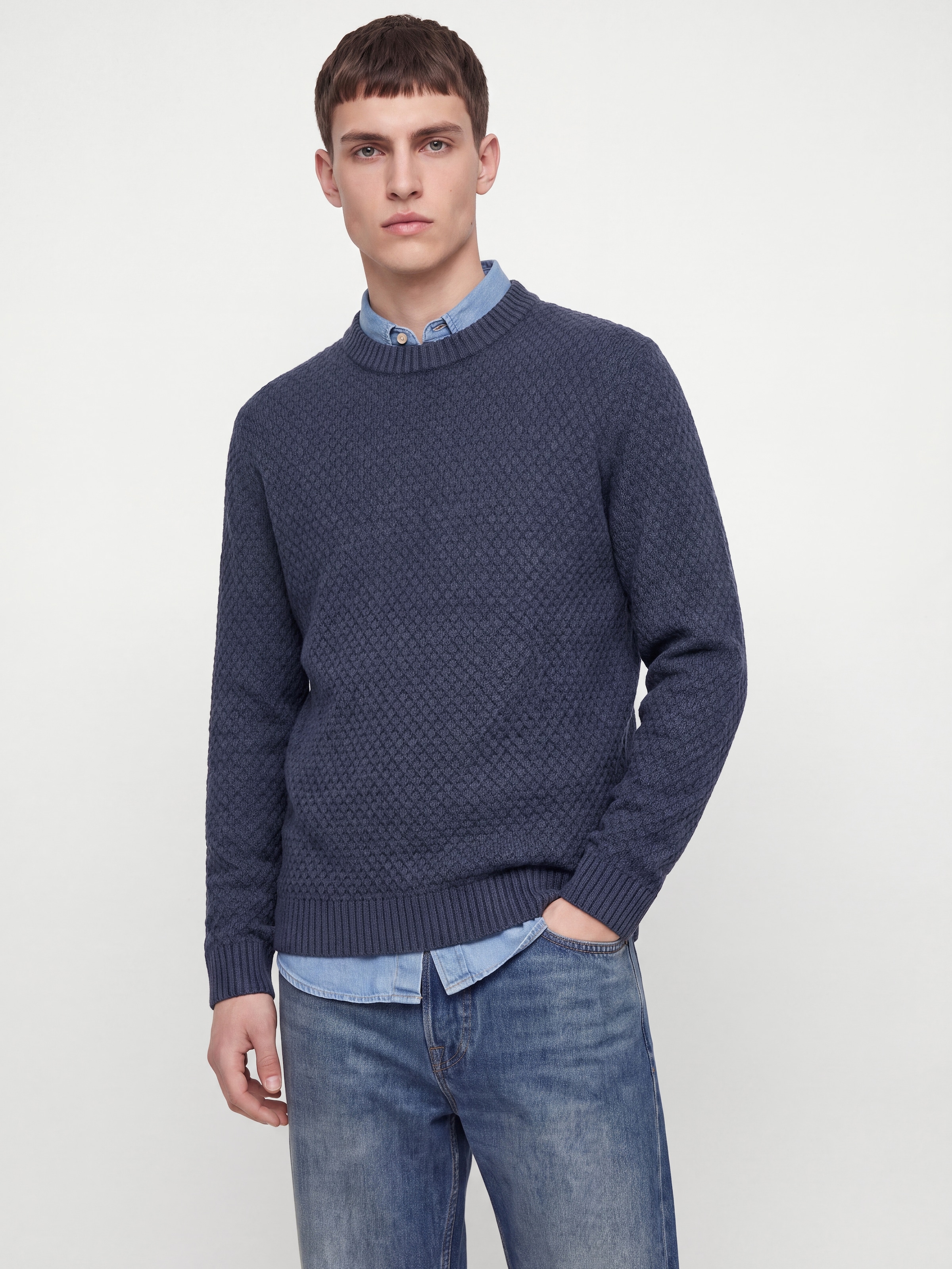 Jack & Jones Rundhalspullover »JJBLAKE KNIT CREW NECK SN« Materialmix, relaxed fit