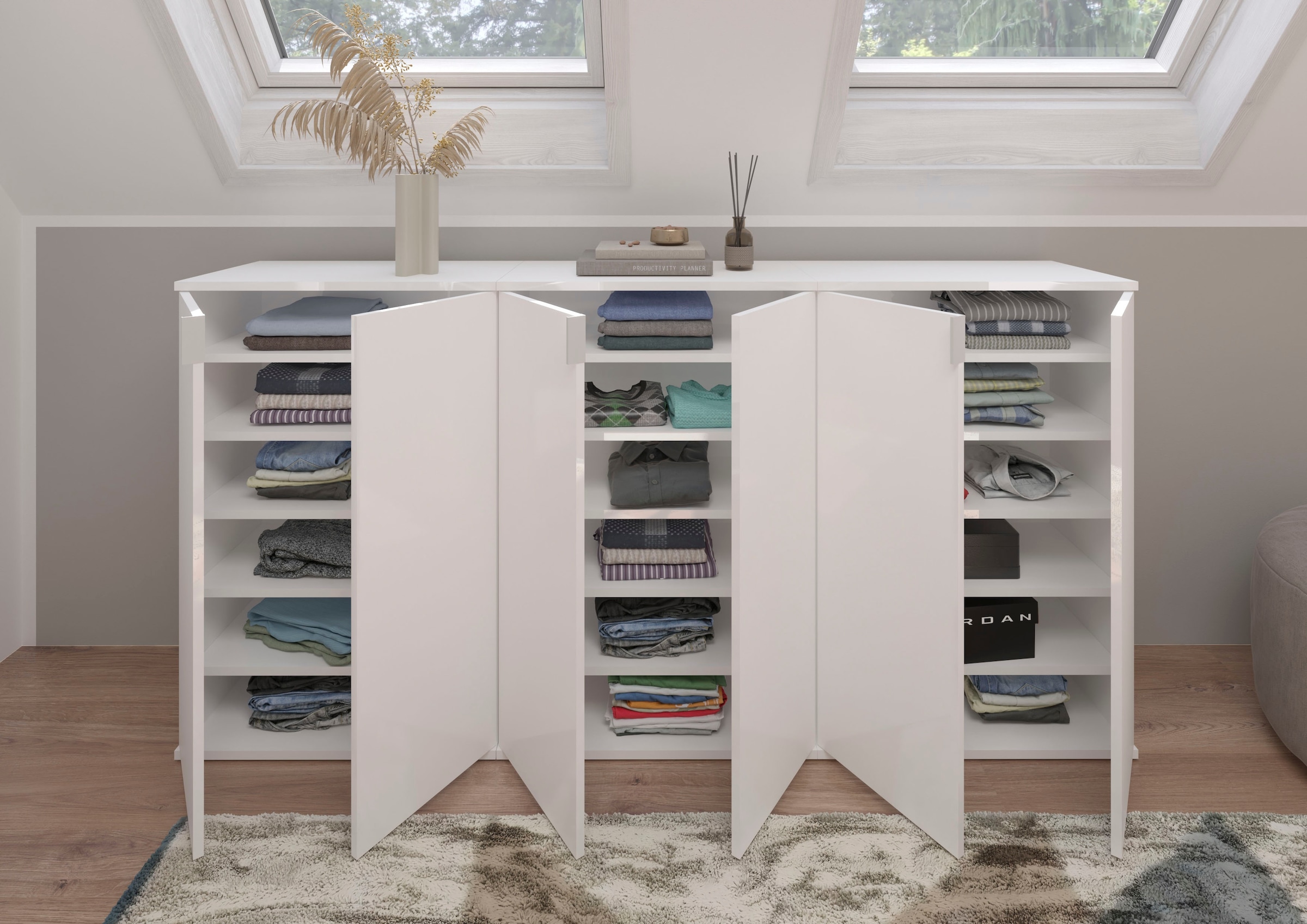 INOSIGN Garderoben-Set »Trondheim, Breite 183 cm, best. aus 3 Kommoden, 6 Türen, 18 Fächer«, (Set, 3 St.), Kommode, Sideboard, Kommodenkombination, Kommoden Set