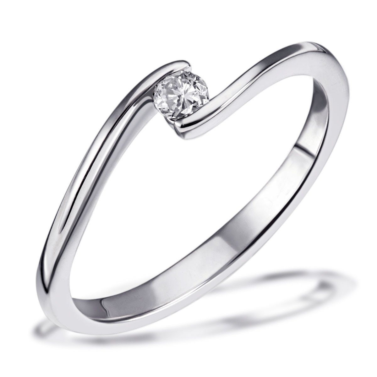 goldmaid Damenring Solitär 585/- Weißgold 1 Brillant 0,10 ct.