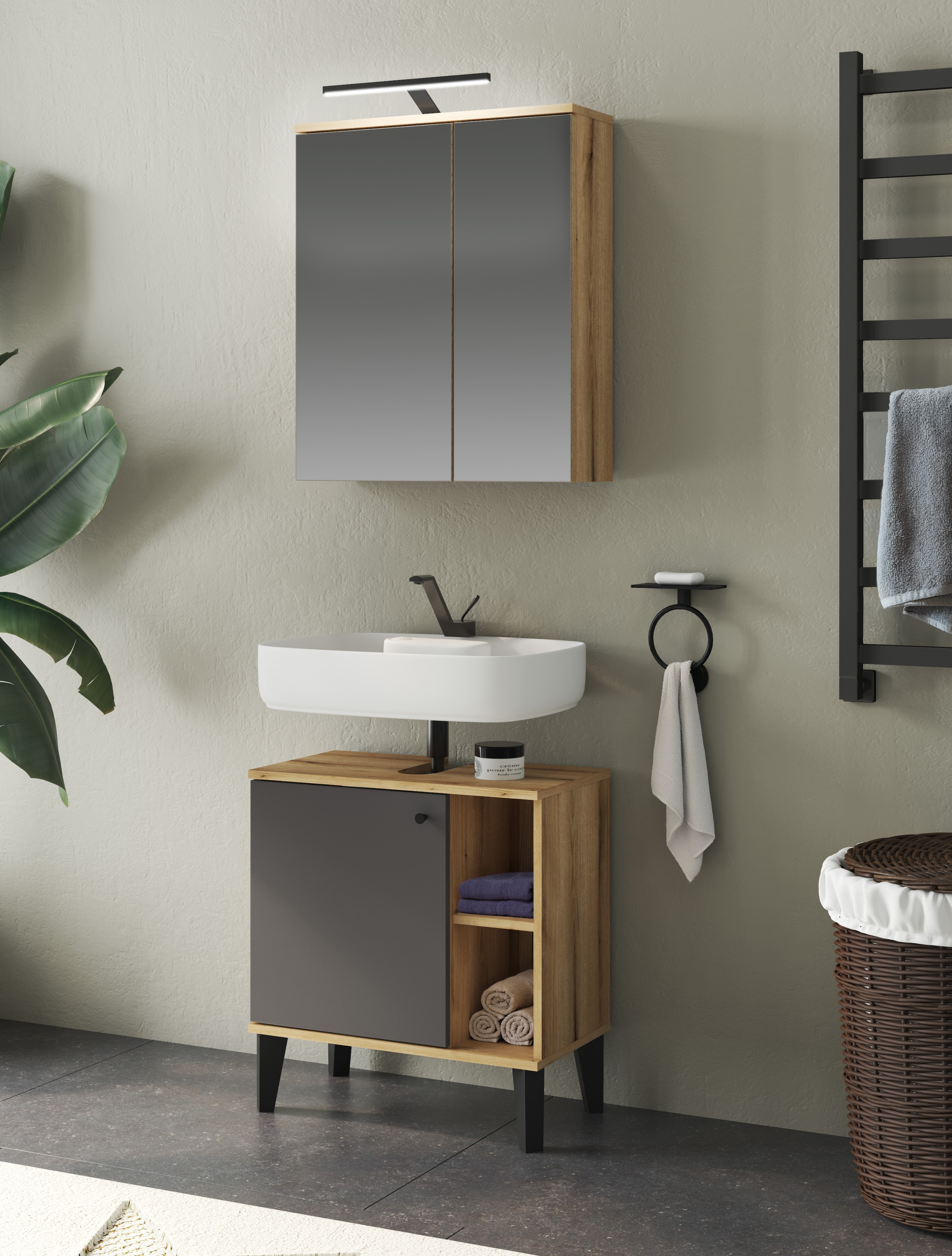 INOSIGN Badmöbel-Set »OSLO, Bad im skandinavischen Design, 2-teiliges Badezimmer« Set, 2 Stk. tlg.