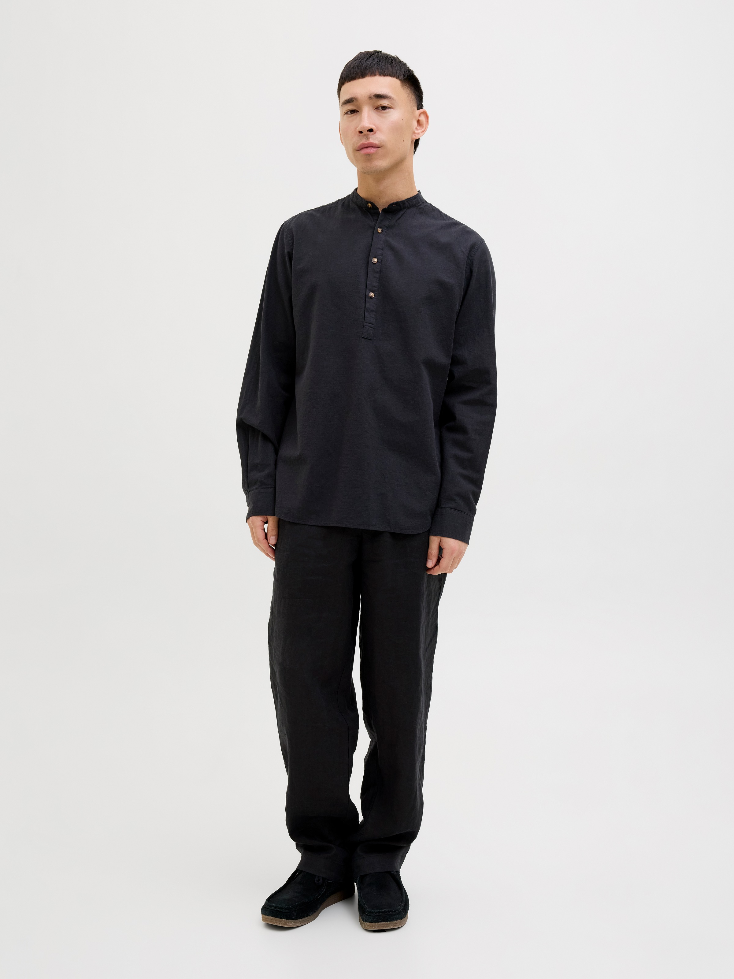 Jack & Jones Langarmhemd »JJESUMMER HALF PLACKET SHIRT LS SN«, mit Bandkragen