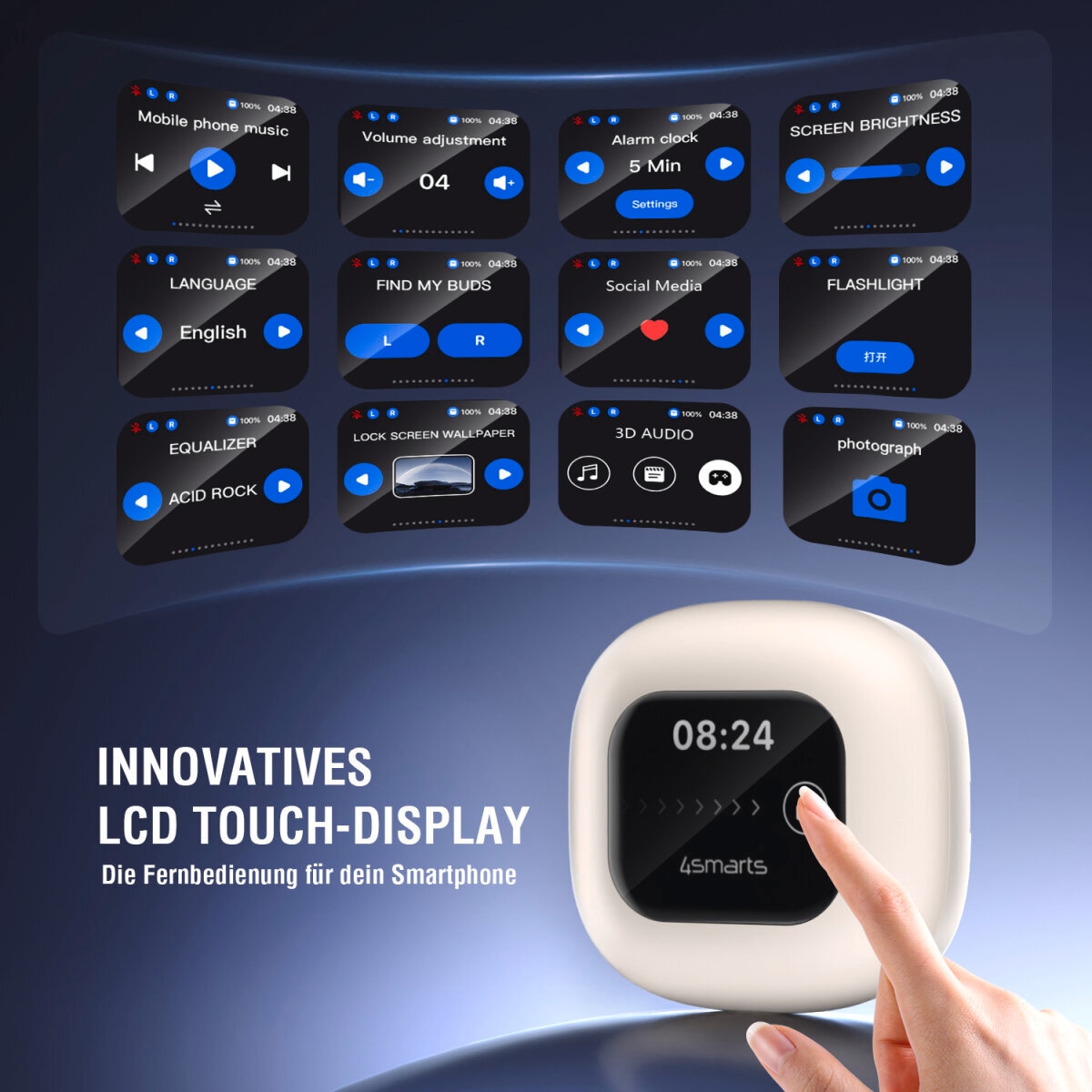 4smarts wireless Kopfhörer »Open-Ear Bluetooth Kopfhörer SkyBuds AI Screen«, A2DP Bluetooth-AVRCP Bluetooth-HFP, Freisprechfunktion