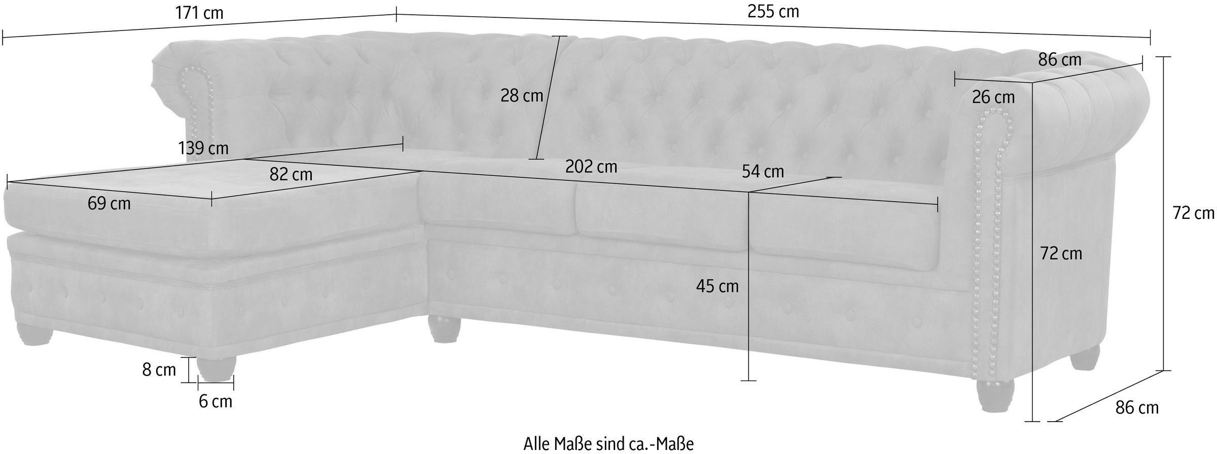 Home affaire Chesterfield-Sofa »Rysum L-Form« Chesterfield-Optik mit Ottomanen-Abschluß