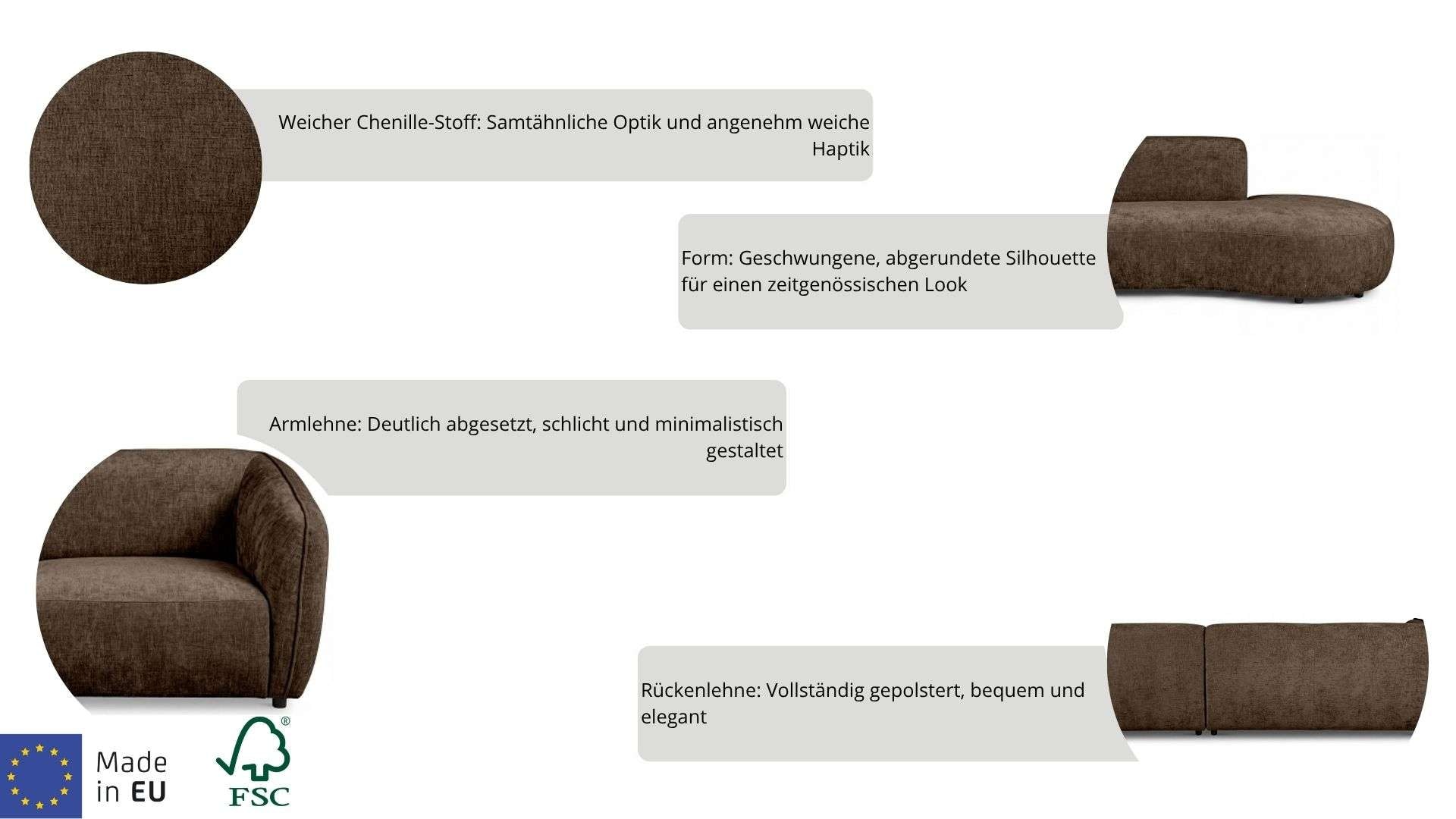 Home affaire Ecksofa »OSTRUP Rundsofa, L-Form, Naturtöne, Boucle oder Chenille« Breite 278 cm, organische Form mit sanften Rundungen