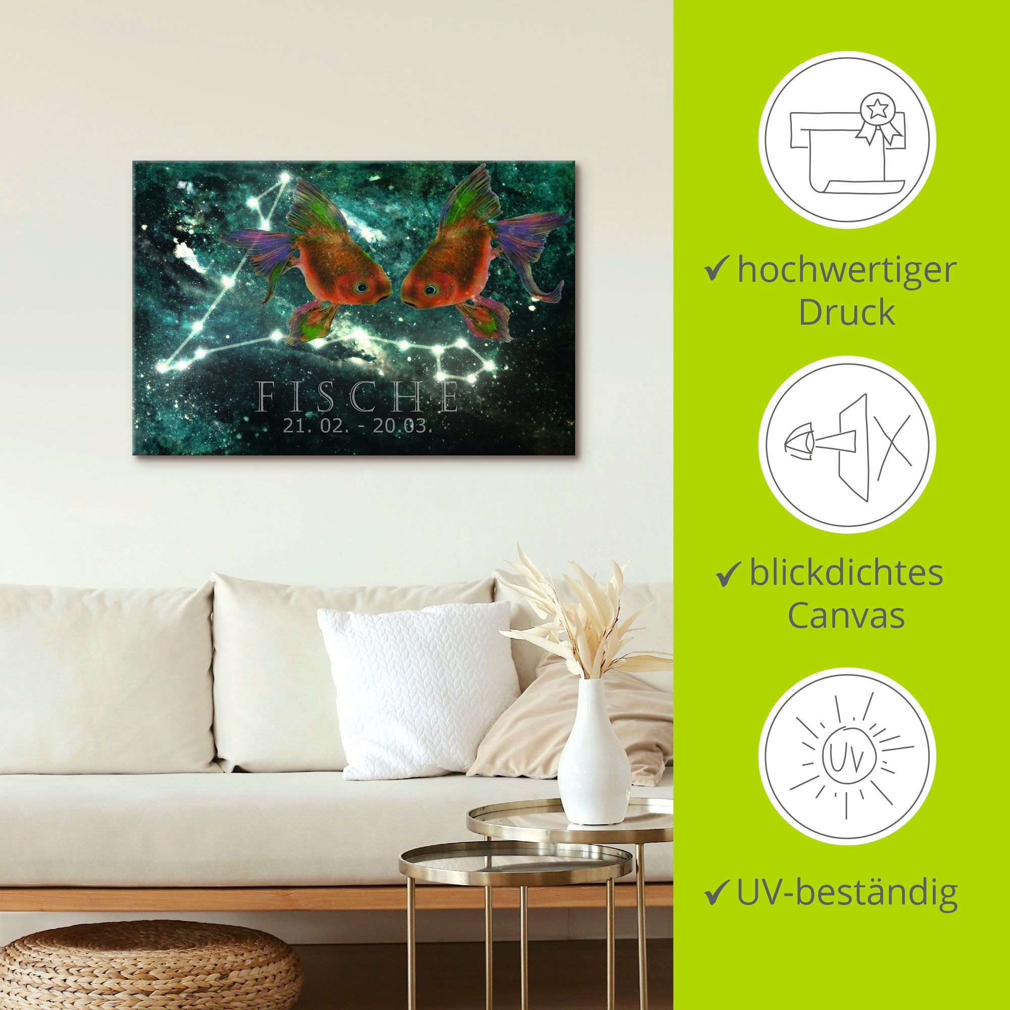 Artland Wandbild »Sternzeichen - Fische«, Bilder von Sternzeichen, (1 St.), als Leinwandbild, Poster in verschied. Größen