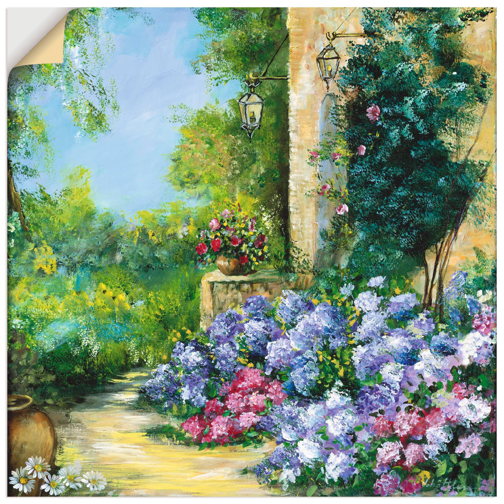 Artland Wandbild »Blick in den Blumengarten«, Garten, (1 St.), in vielen Größen & Produktarten -Leinwandbild, Poster, Wandaufkleber / Wandtattoo auch für Badezimmer geeignet