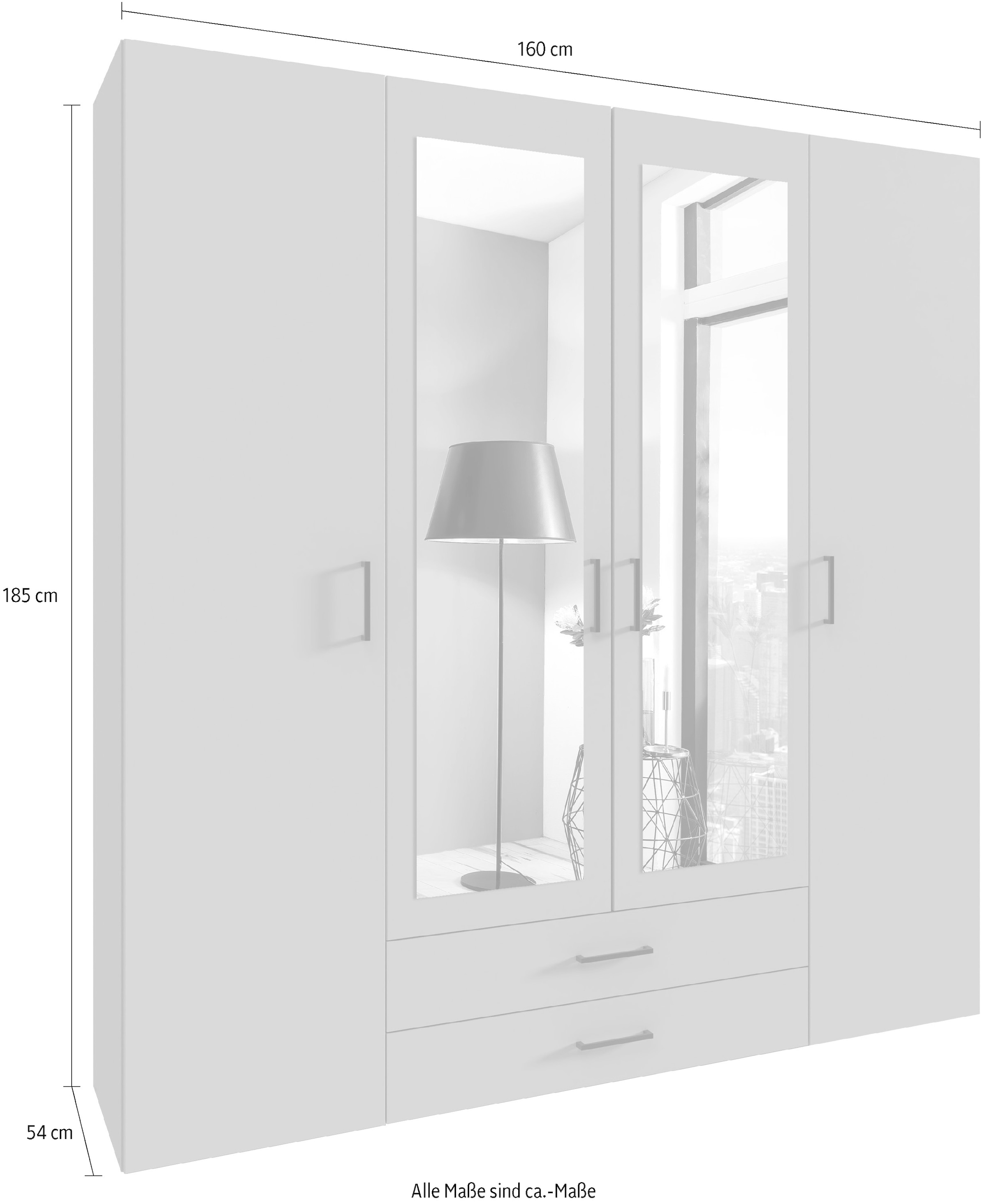 Wimex Kleiderschrank »Mugano, in vielen Breiten, 208 oder 236cm hoch, Made in Germany«, (mit langen oder kurzen Griffen aus Metall), wahlweise mit oder ohne Spiegel, mit Schubladen