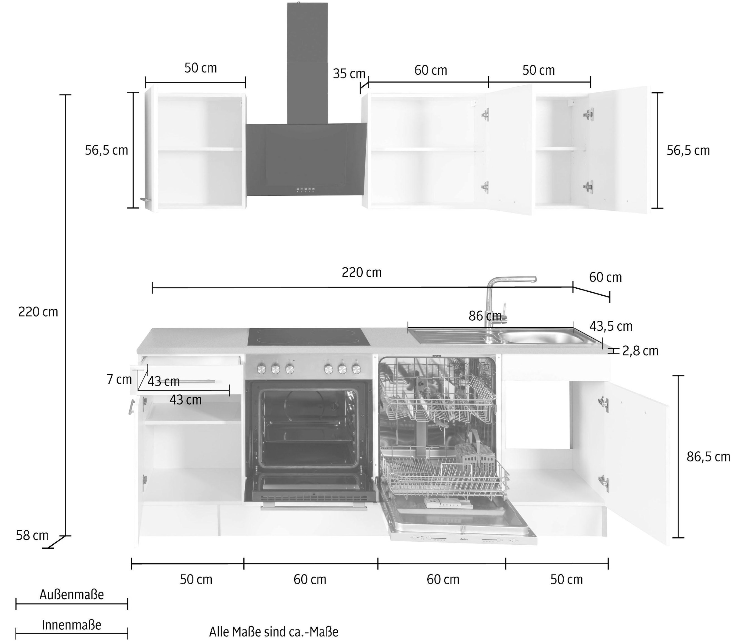 wiho Küchen Küchenzeile »Ela« Breite 220 cm, Soft-Close-Funktion, höhenverstellbare Füße