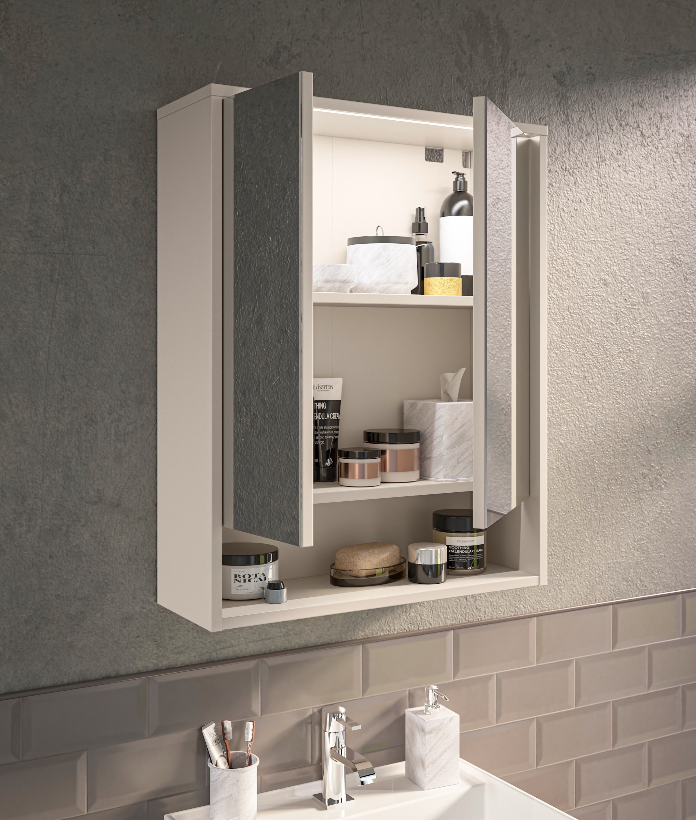 BASIC by Balculina Spiegelschrank »Lucera Spiegelschrank, Badezimmerschrank BxHxT 60x75x20« 1 Stk. tlg. Breite 60 cm, Tür L/R montierbar, LED-Beleuchtung