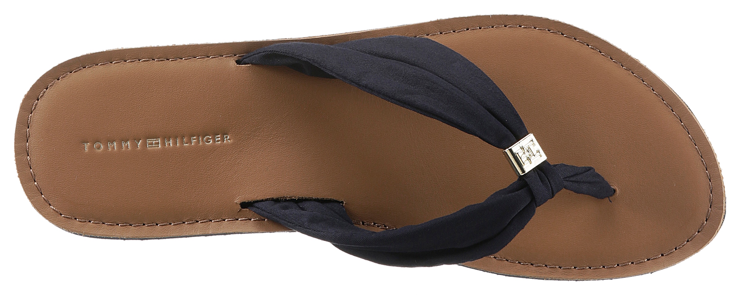 Tommy Hilfiger Zehentrenner »TH ELEVATED BEACH SANDAL«, Sommerschuh, Bequemschuh, Flats, Schlappen mit TH-Schmuckelement