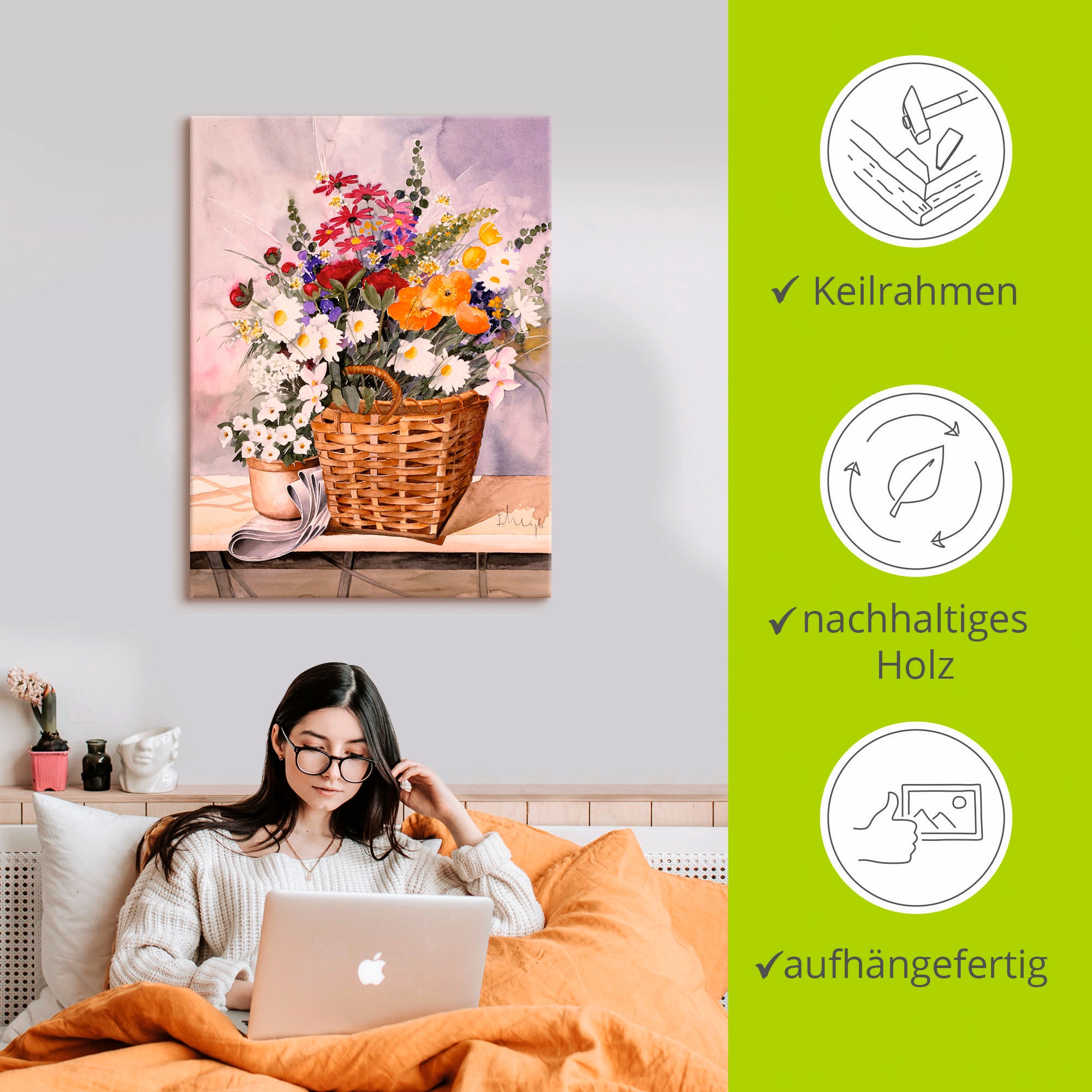 Artland Leinwandbild »Stillleben mit Kürbissen« Blumen 1 Stk. tlg. auf Holzrahmen gespannt