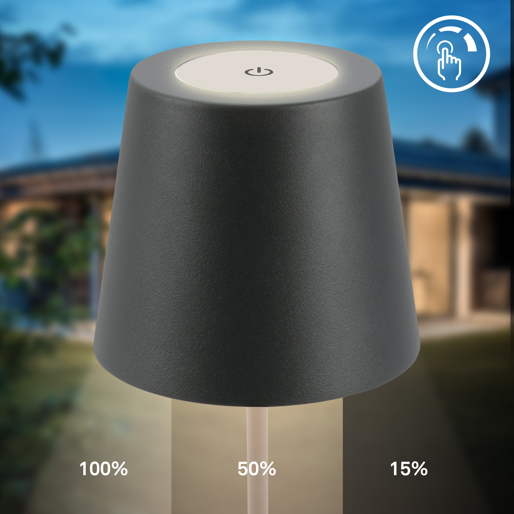 B.K.Licht Außen-Tischleuchte »BK_TL1593 Akku LED Tischlampe, 3-Stufen Touchdimmer, mit USB« LED-Modul 1 Stk. Extra-Warmweiß 2.700 K, 200 Lm, 2,5W, IP44, 12h Leuchtdauer, 36 x 10,5 cm, Anthrazit