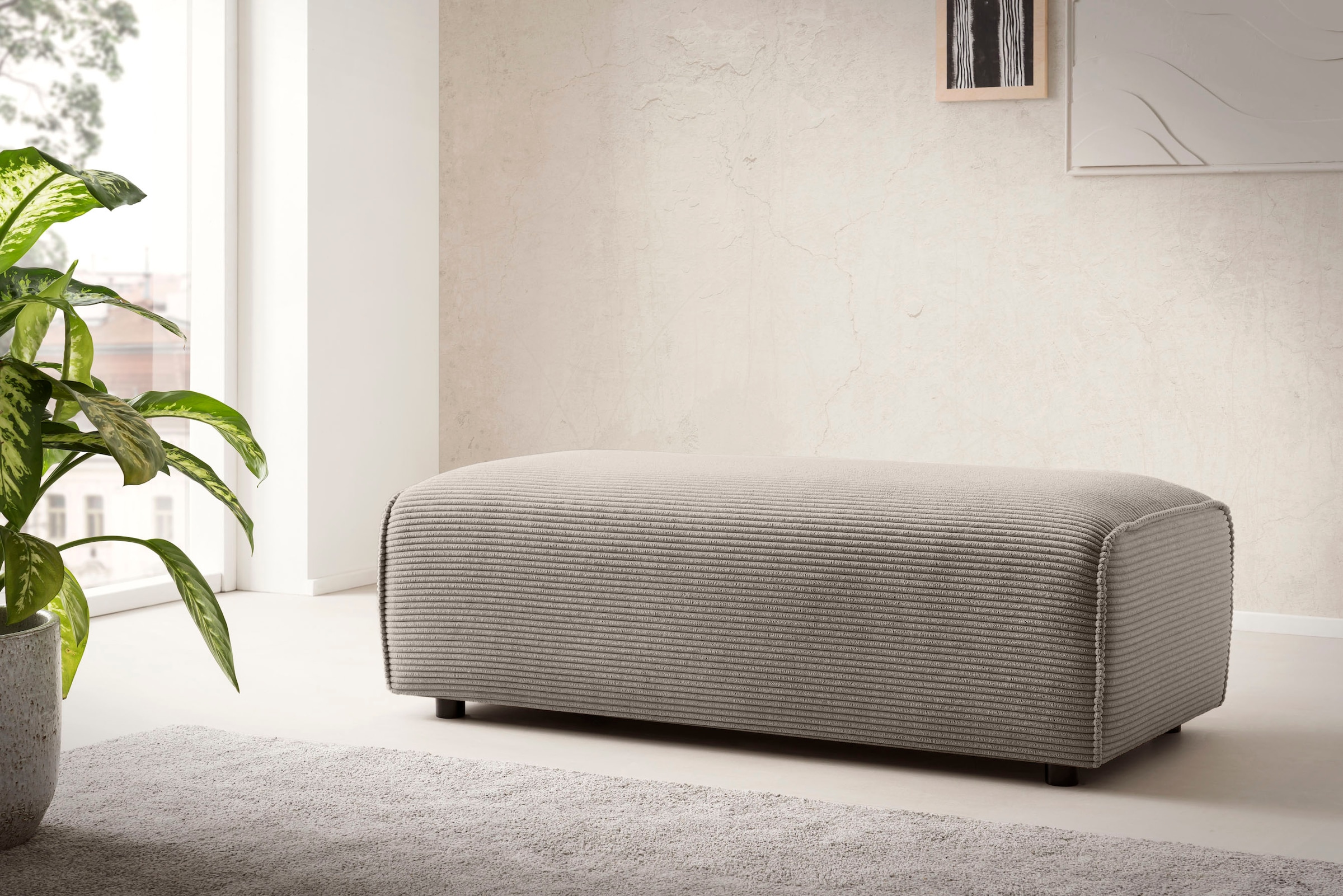 LeGer Home by Lena Gercke Hocker »PIARA, Cord, Polsterhocker mit Kedernaht« zur Serie PIARA, rechteckig, schwarze Füße, bequemer Sitzkomfort
