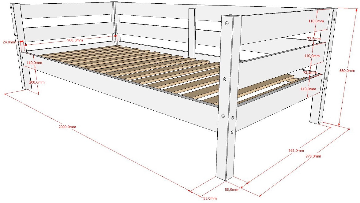 Vipack Daybett »Margrit mit Bettschublade, in zeitlosem Design, universell einsetzbar« Liegefläche 90 x 200 cm, inkl. Rolllattenrost und seitlichem Umbau,  stabiles Massivholzbett, wahlweise in 2 Farben erhältlich
