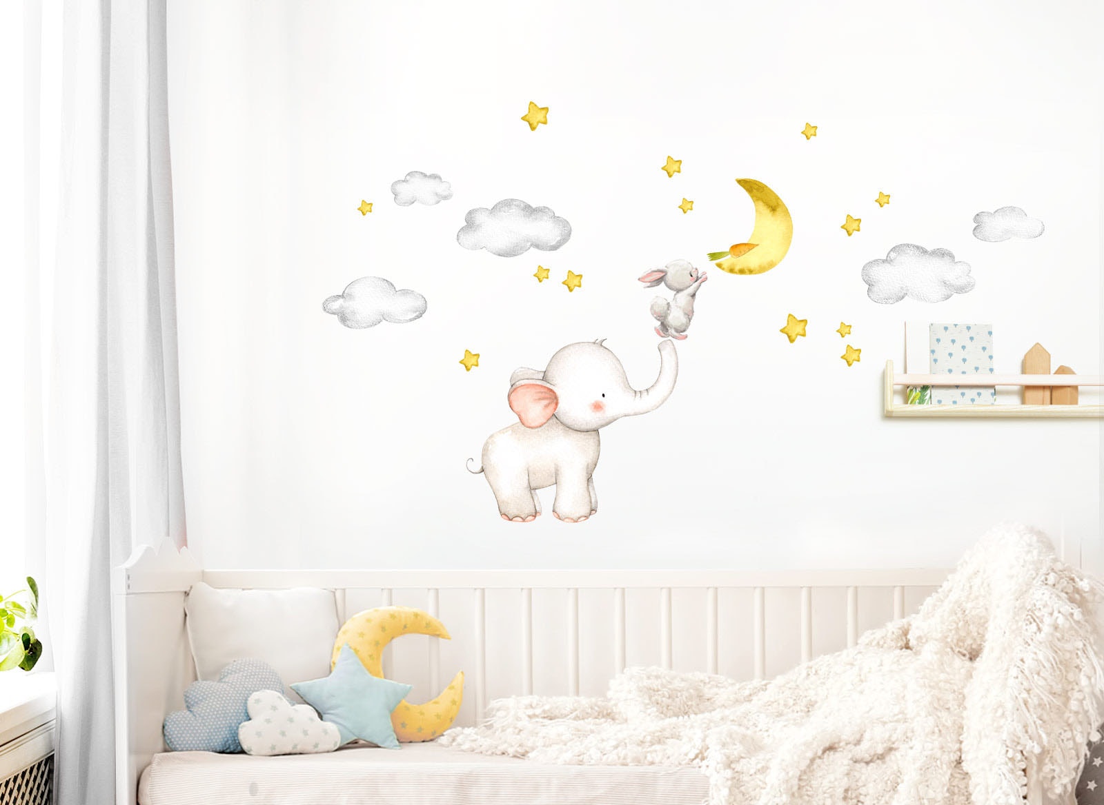 little DECO Wandtattoo »Little Deco Wandtattoo Elefant & Hase mit Mond und Sternen«