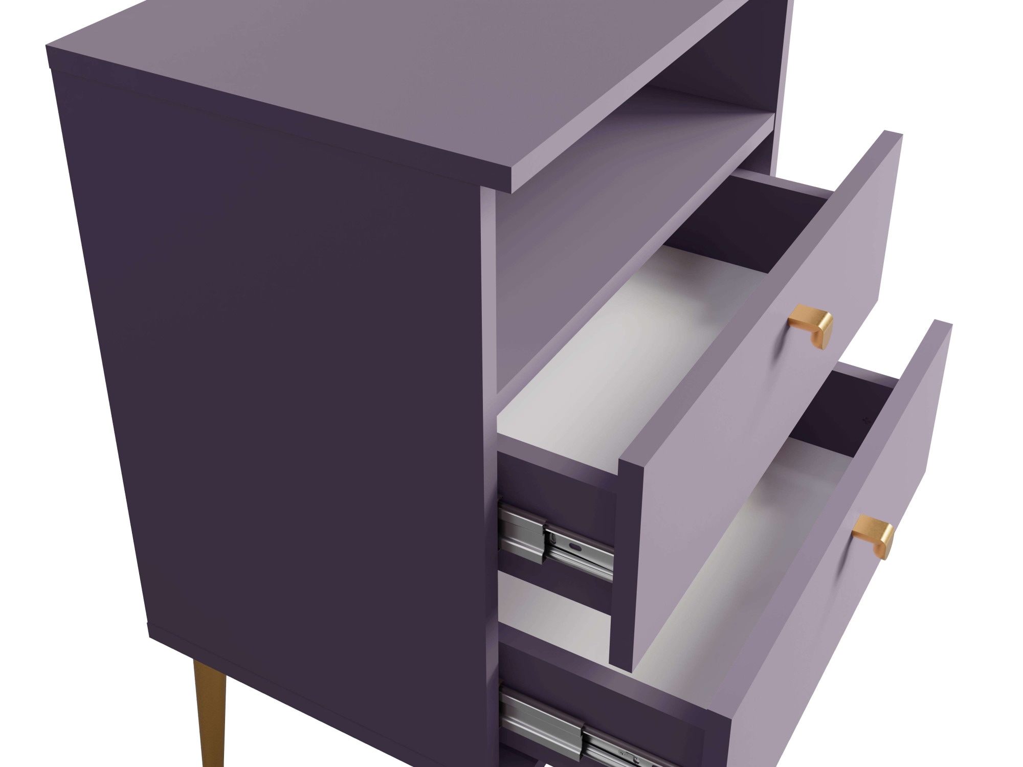 INOSIGN Nachttisch »Elyria, Metallgriffe, FSC-zertifizierter Holzwerkstoff«, (Nachtkommode B/T/H 50/34/69cm), mit 2 Schubladen, 1 offenes Fach, viele Farben mit goldfb. Details