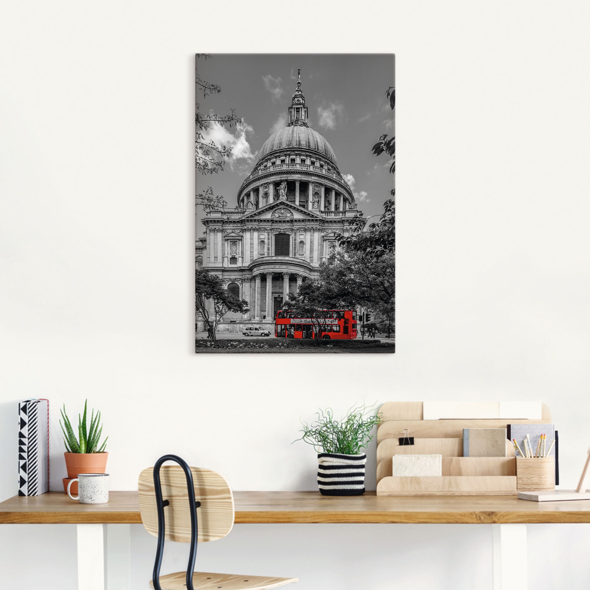 Artland Leinwandbild »London St. Paul’s Cathedral & Roter Bus«, London, (1 St.), auf Keilrahmen gespannt