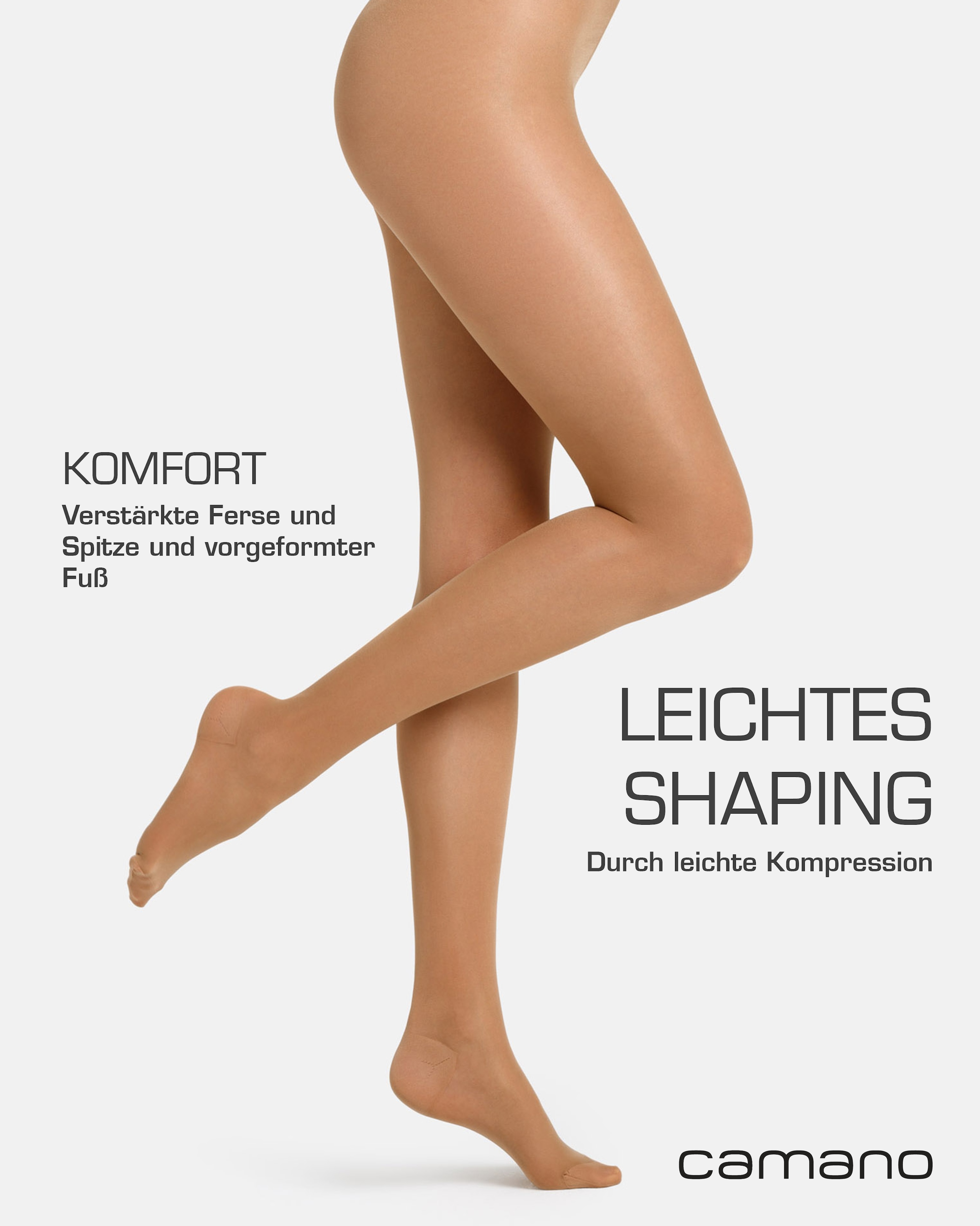 Camano Feinstrumpfhose 40 2 Stück,  Vorgeformter Fuß mit verstärkter Ferse und Fußspitze