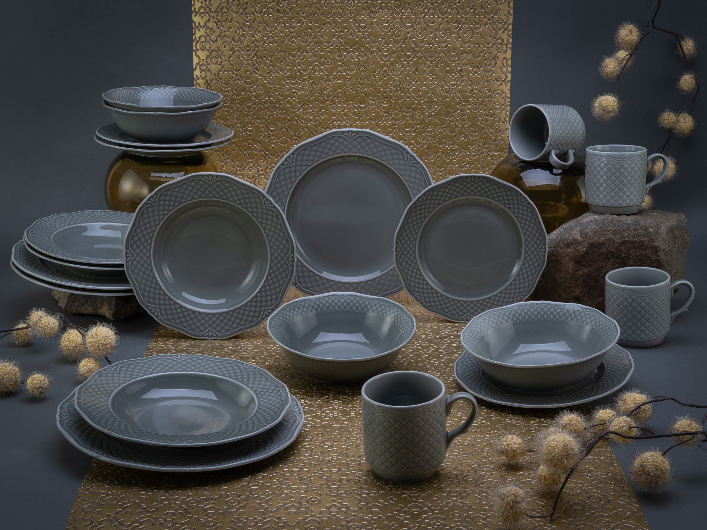 CreaTable Kombiservice »Arianne«, (Set, 20 tlg.), Vintage-Look, ausdrucksstarkes Relief
