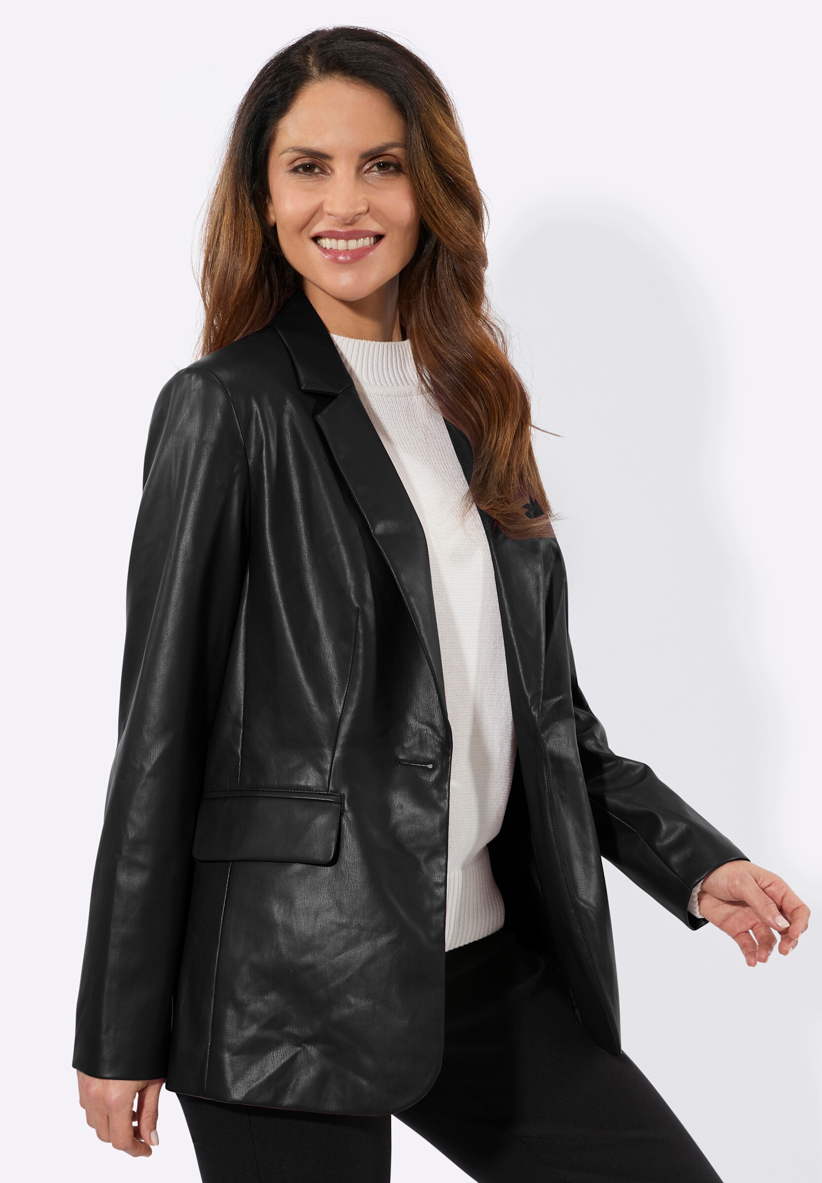 Witt Blusenblazer »Lederimitat-Blazer Lederimitat-Blazer mit Reverskragen«