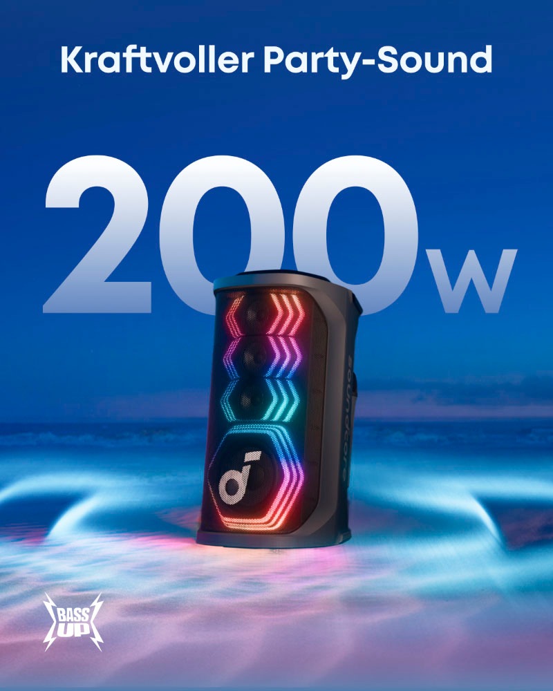 Anker Party-Lautsprecher »Soundcore Rave 3S« Stereo (Bluetooth App-Steuerung | Bassregelung | Beleuchtungseffekte | Lautstärkeregelung | Multiroom | Pairing 200 W)