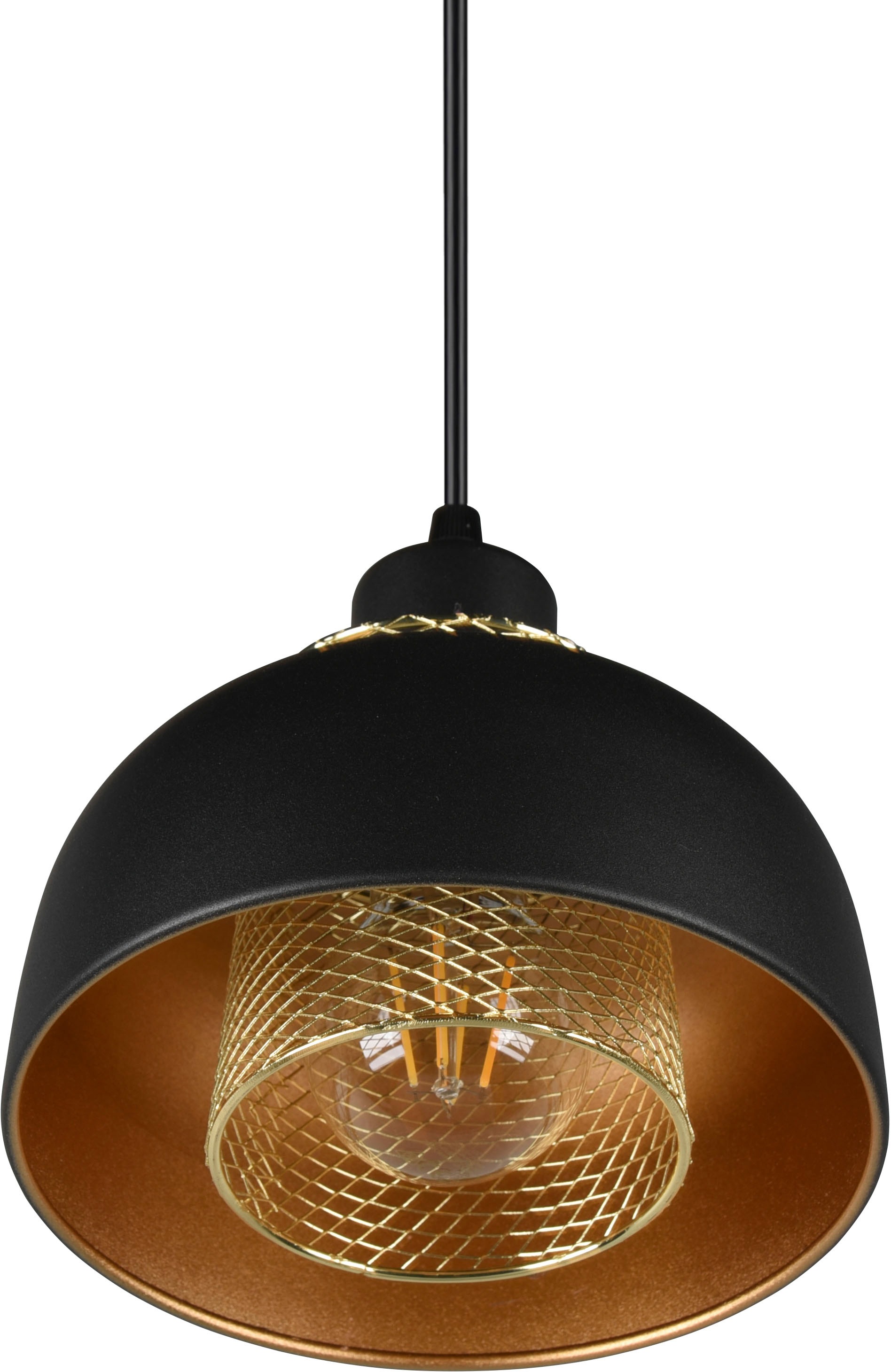 REALITY Leuchten Pendelleuchte »Punch«, 1 flammig, Leuchtmittel E27 | ohne Leuchtmittel, Industrie-Look mit Doppelschirm schwarz-gold, exkl 1xE27 max 40W