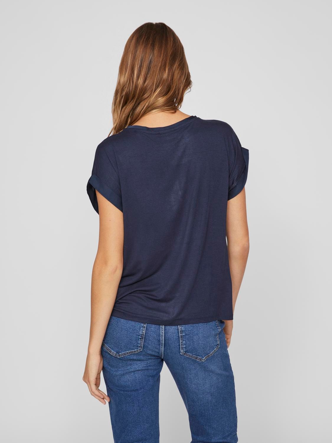Vila Kurzarmshirt »VIELLETTE S/S SATIN TOP - NOOS«, Satin Optik