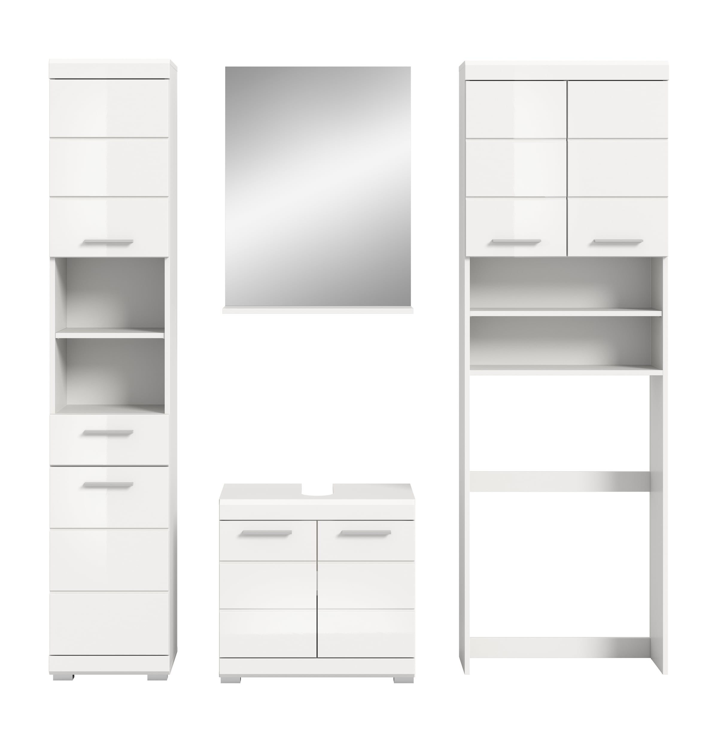 INOSIGN Badmöbel-Set »Siena, 4 teilig, bestehend aus:«, (Set), Hochschrank, WBU, Badspiegel, Waschmaschinenumbauschrank