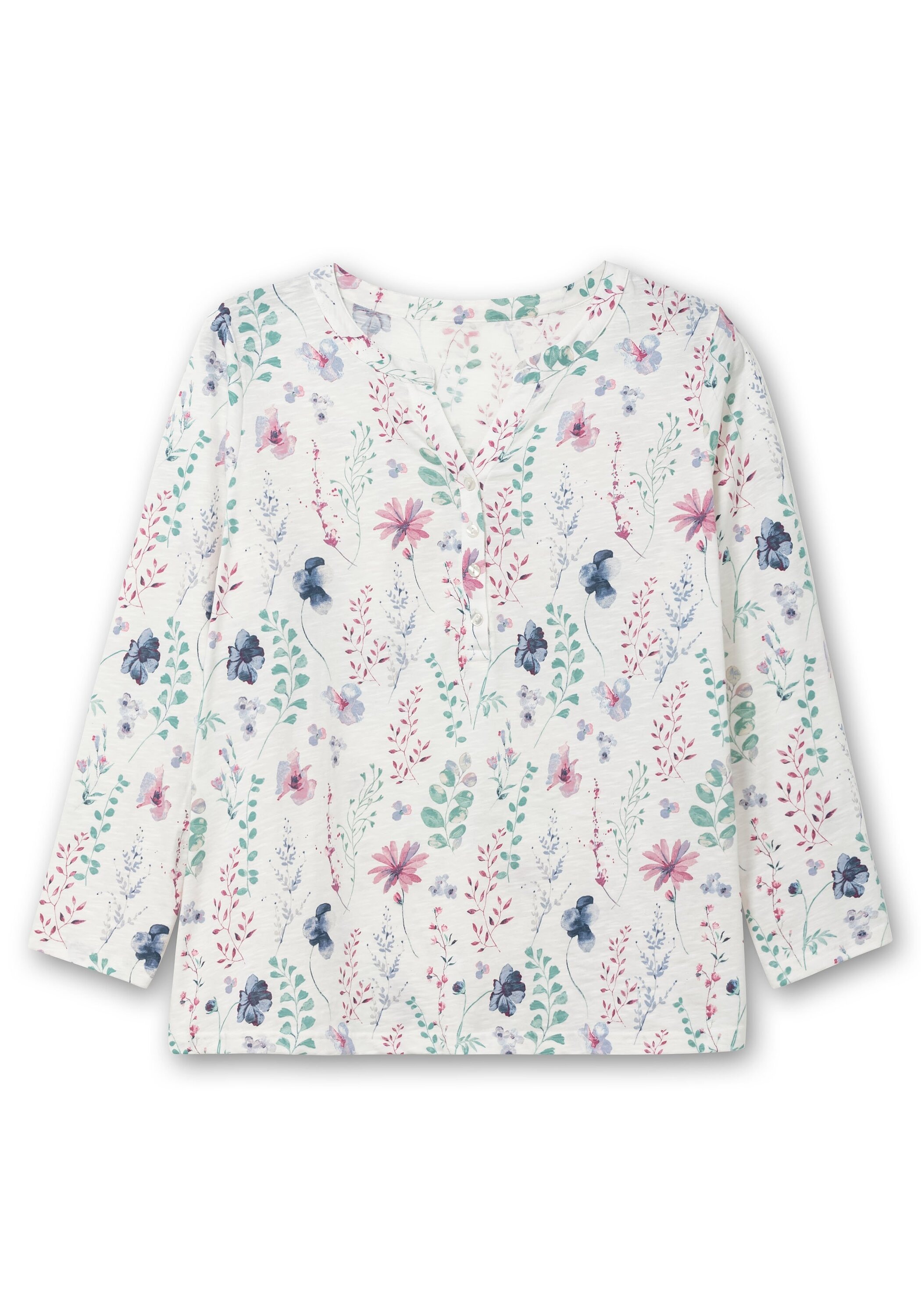 Sheego Langarmshirt »Langarmshirt mit Blumenmuster und Knopfleiste«