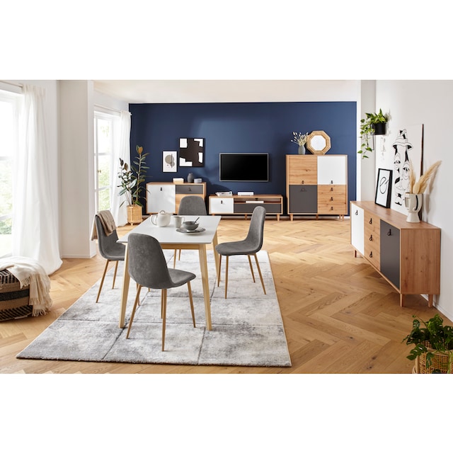 Homexperts Essgruppe »Kaitlin Tischgruppe«, (Set, 5 tlg., bestehend aus  Esstisch »Kailtin« Breite 120 cm und 4 Stühlen Bezug in Cord) online bei  OTTO