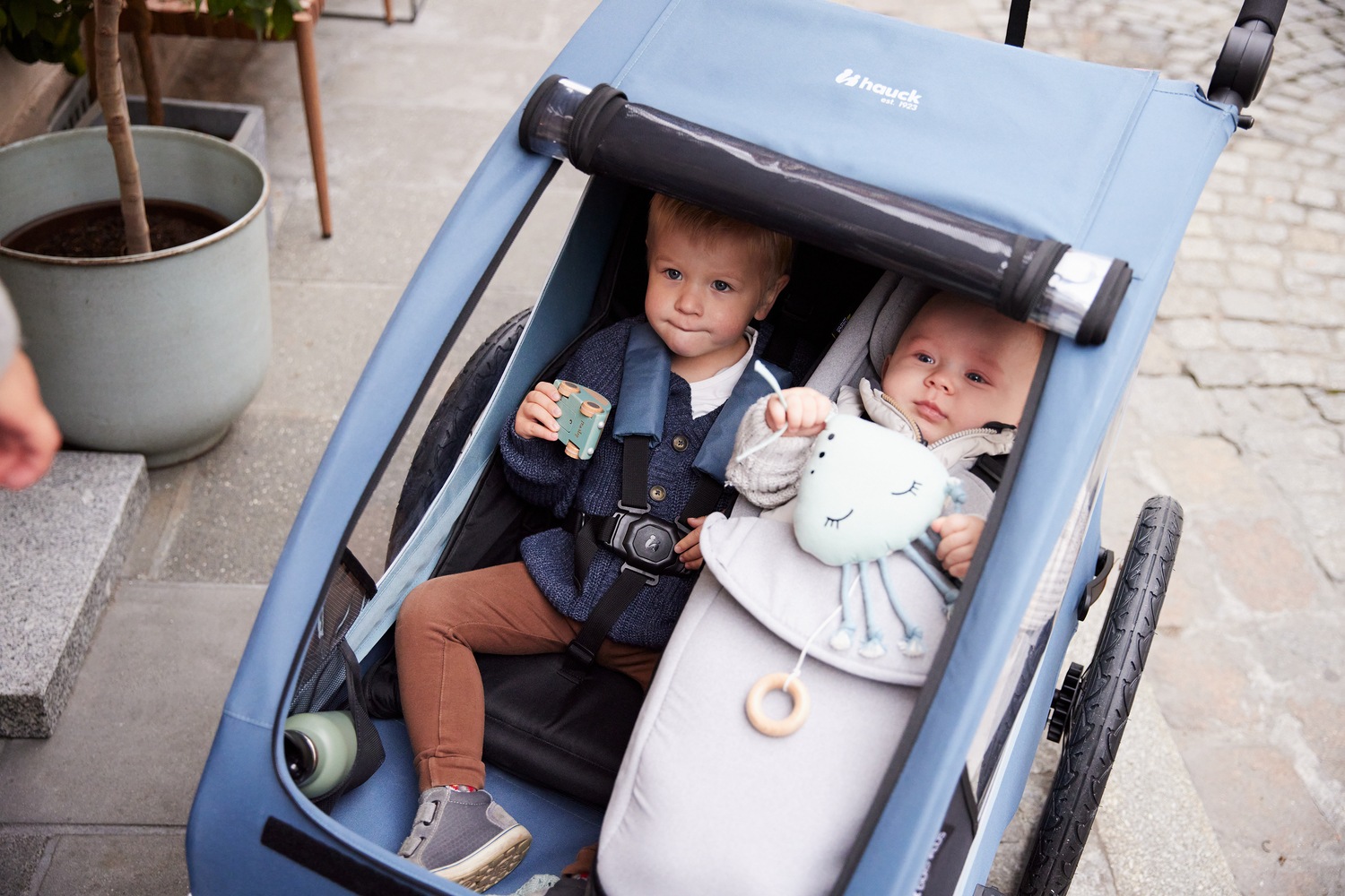 Hauck Fahrradkinderanhänger »2in1 Bike Trailer und Buggy Dryk Duo Plus, dark green«, für 2 Kinder; inklusive Deichsel