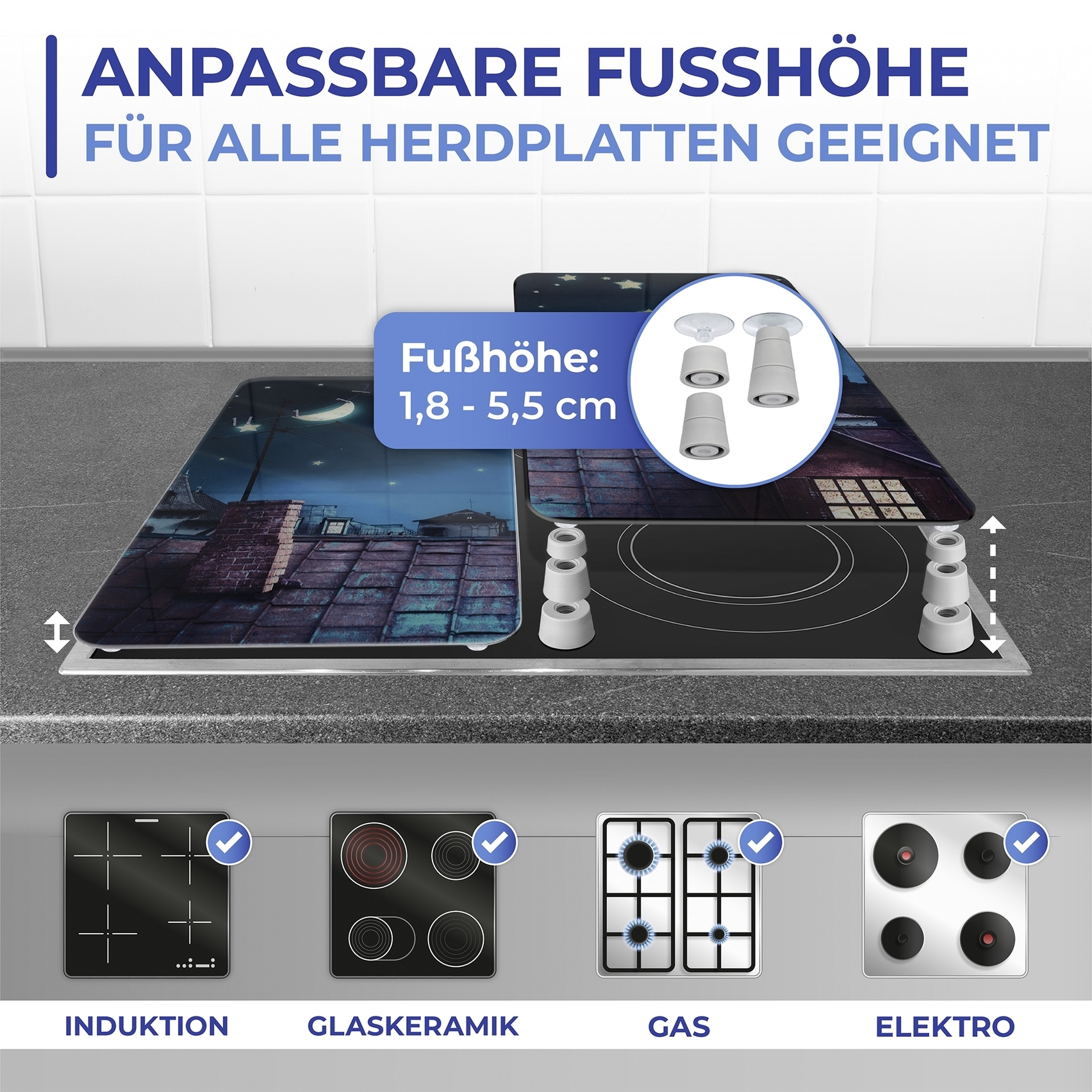 Maximex Herd-Abdeckplatte »Universal Modell Moon Cat«, (Set, 2 tlg.), Herdabdeckung für alle Herdarten, kratzfest, mit rutschfesten Füßen