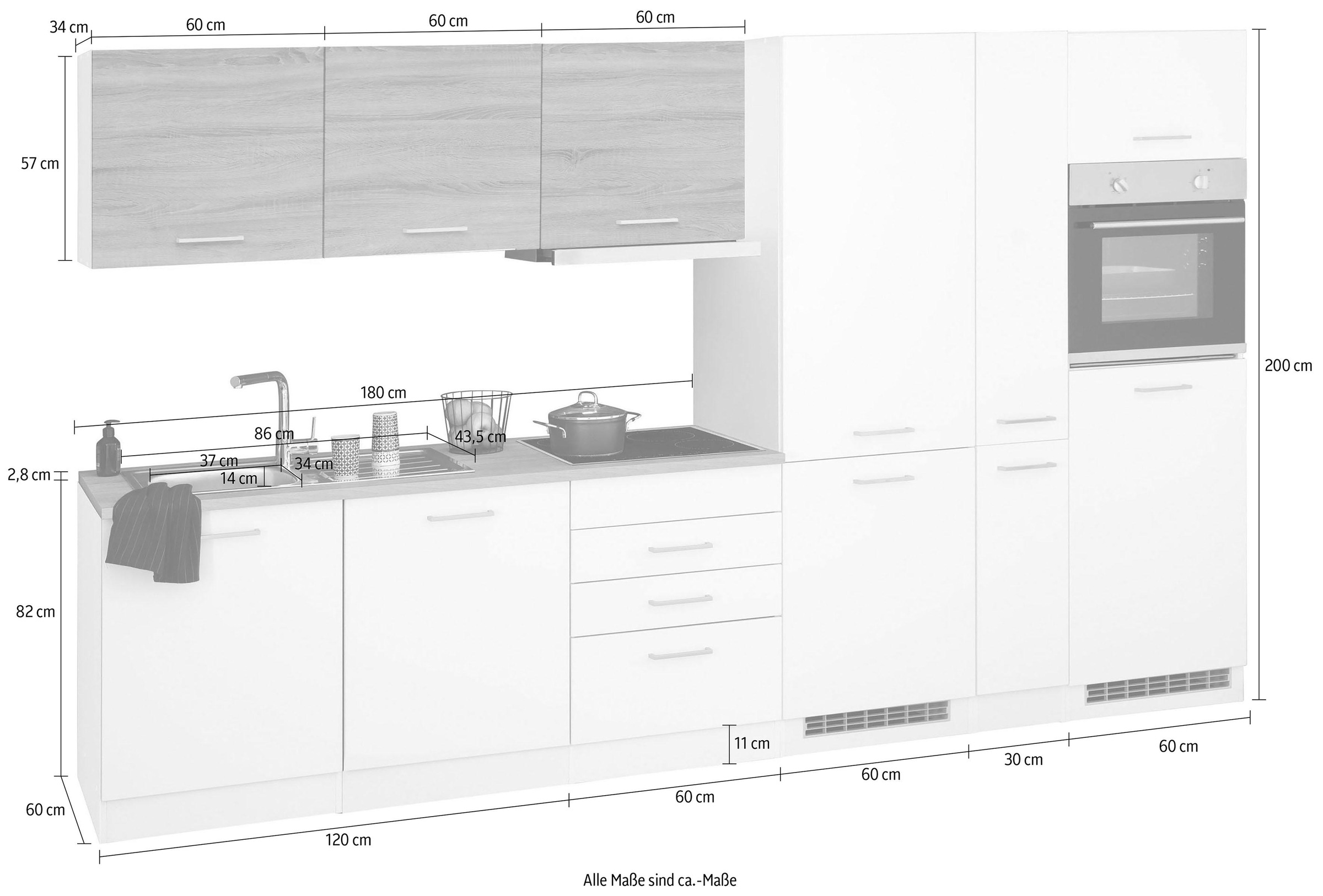 KOCHSTATION Küchenzeile »KS-Visby«, mit E-Geräten, Breite 330 cm inkl. Kühl/Gefrierkombination