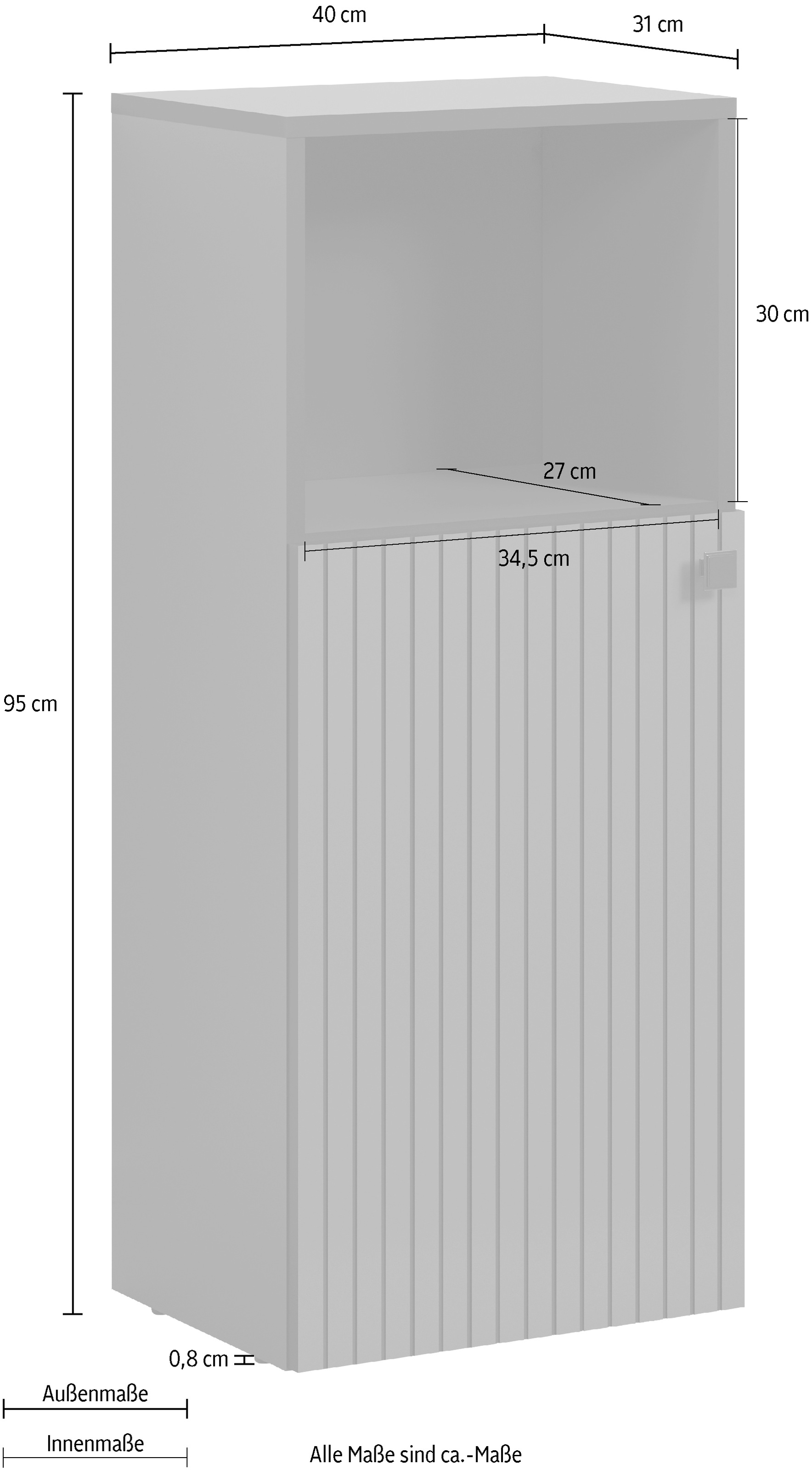 welltime Unterschrank »Amrum«, (1 St.), Badschrank mit offenem Fach und Rillenoptik - Maße (B/T/H) 40/31/95 cm