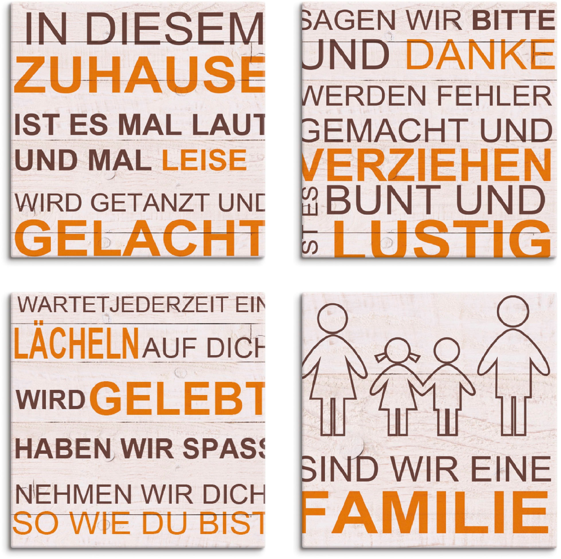 Artland Leinwandbild »In diesem Zuhause - beige«, Sprüche & Texte, (4 St.)