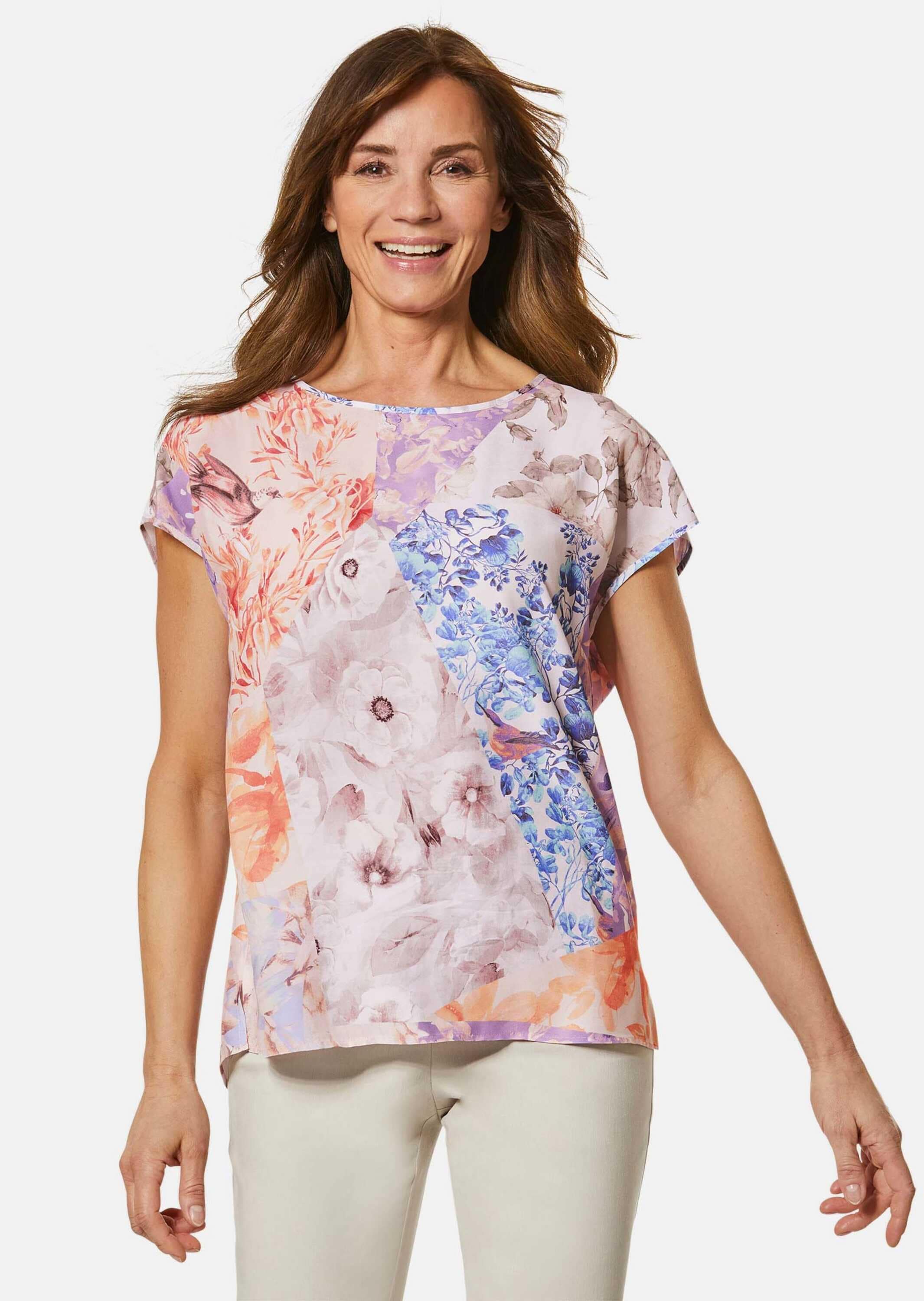 GOLDNER Kurzarmbluse »Druckbluse mit leichtem Glanz«