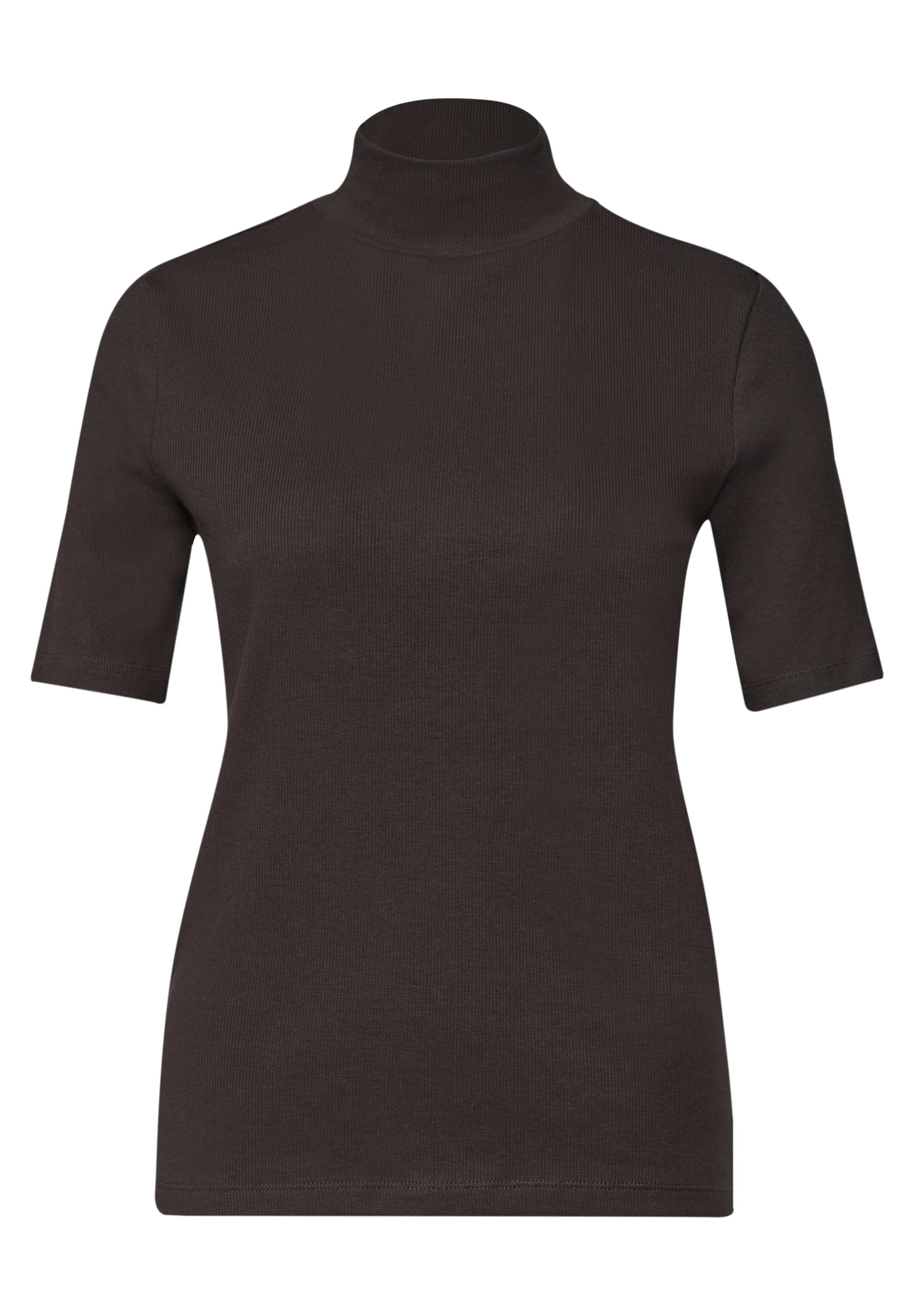 STREET ONE Kurzarmshirt Sommershirt mit Turtelneck / Ripp-Strick