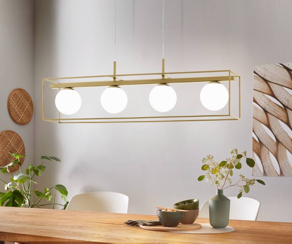 EGLO Hängeleuchte »VALLASPRA Pendellampe, Stahl, Glas, E14, IP20, Esszimmerlampe, Lampe«, 4 flammig, Leuchtmittel E14 | ohne Leuchtmittel, Hängelampe 4-flammig - für Esszimmer, Küche oder Wohnzimmer