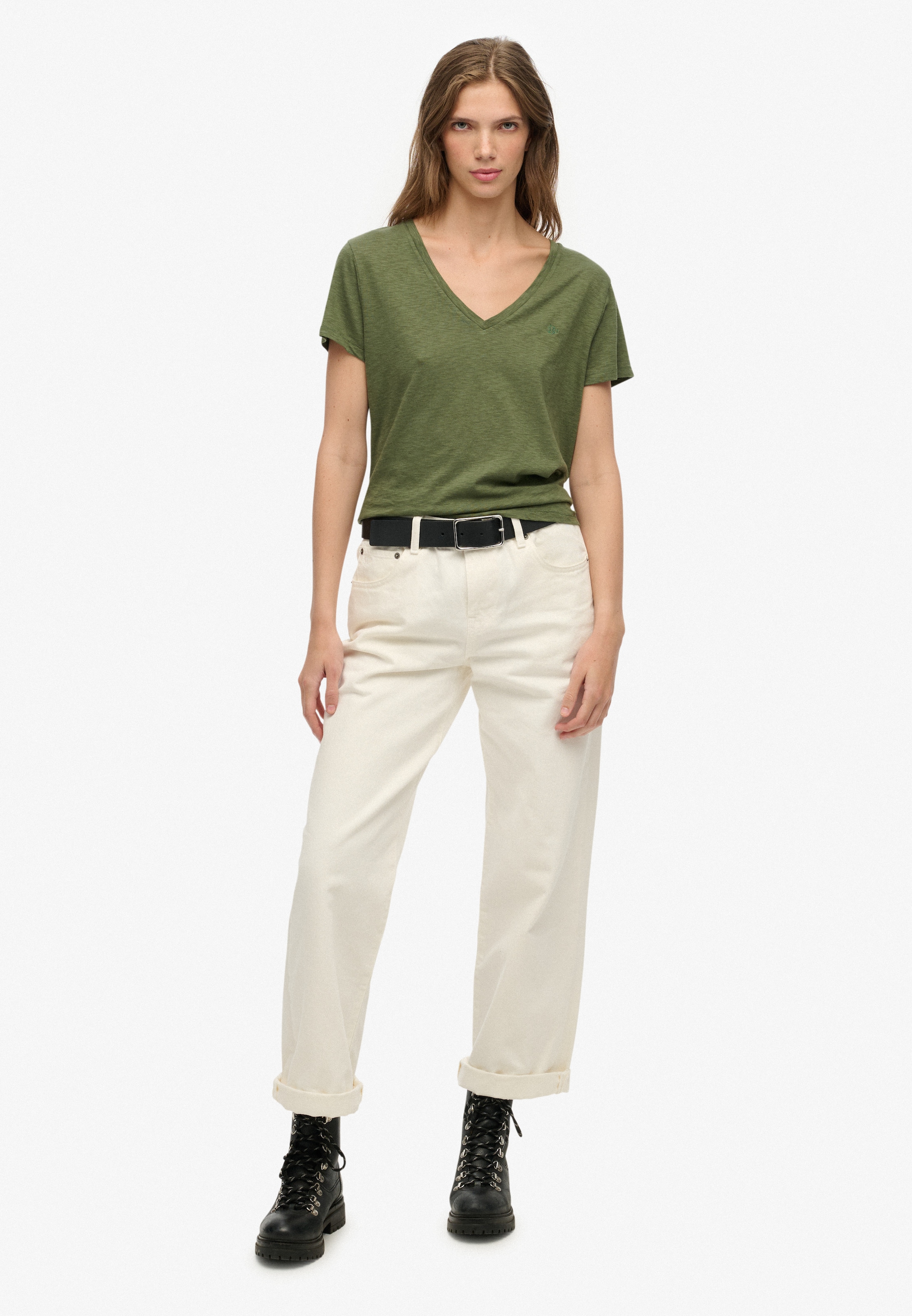 Superdry T-Shirt »STUDIOS SLUB EMB VEE TEE« Baumwollmischung, relaxed fit