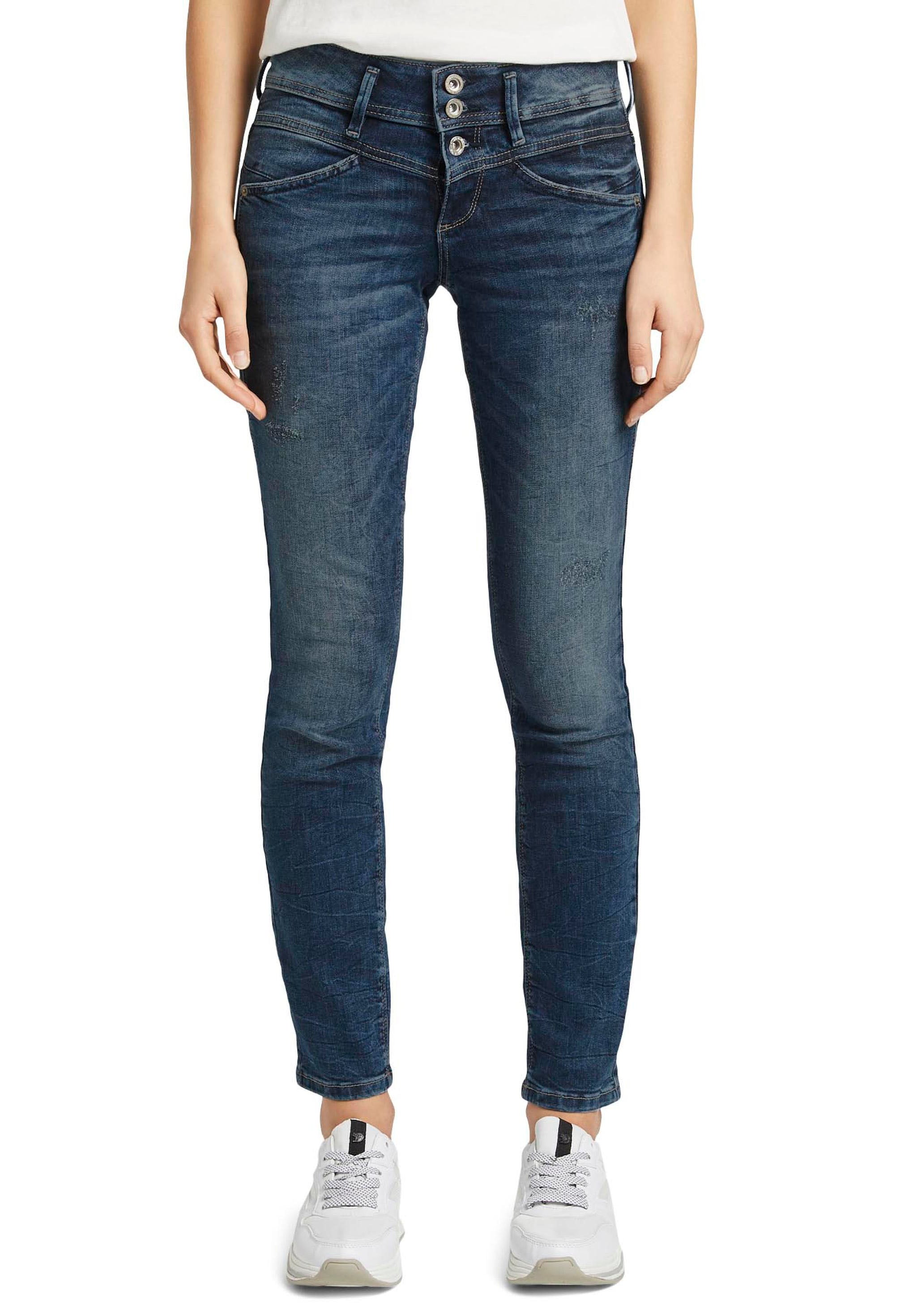 TOM TAILOR Slim-fit-Jeans »Alexa Slim«, mit Knopfleiste und dekorativ  gesteppter Passe im OTTO Online Shop