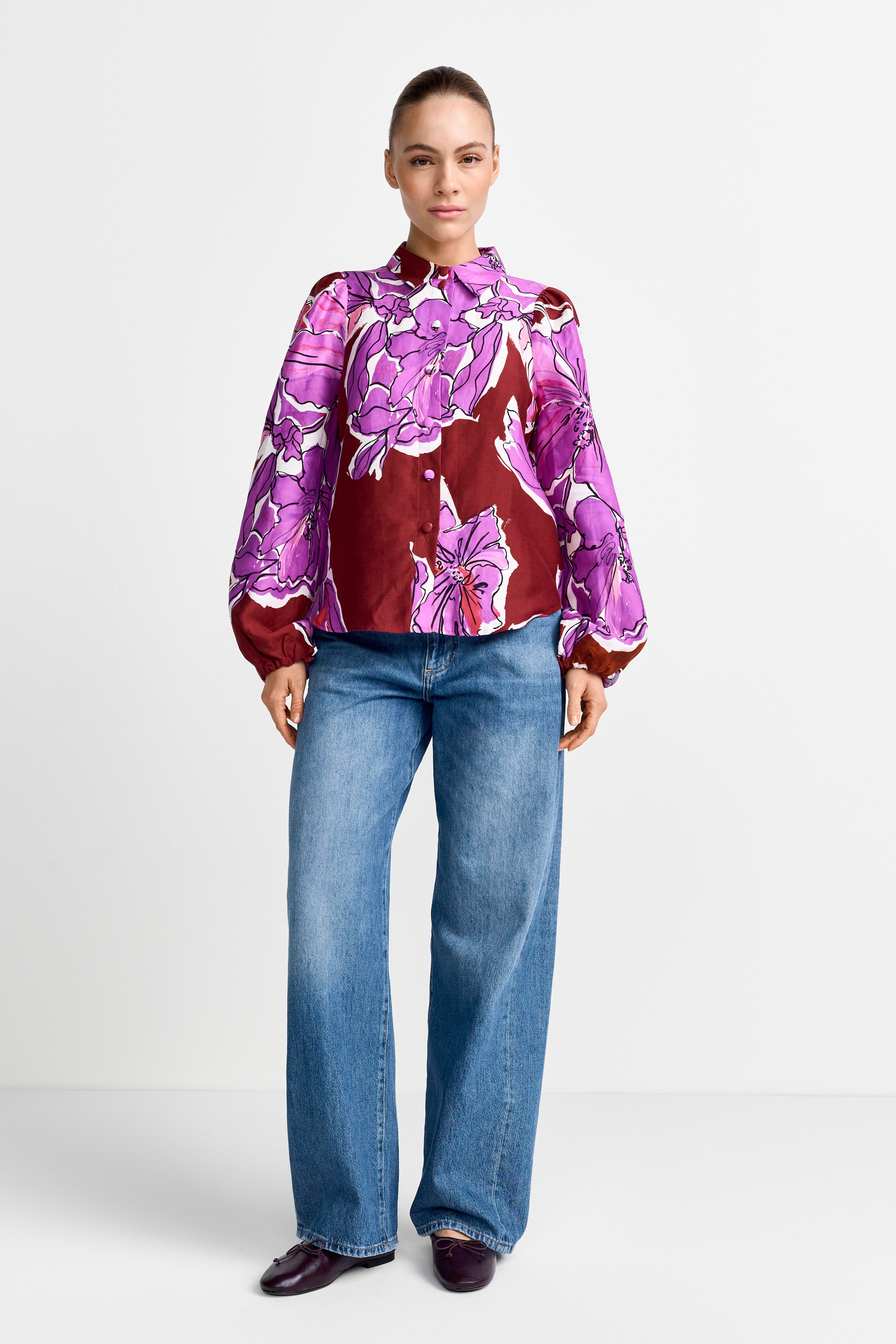 RICHROYAL Langarmbluse aus Leinen-Mix, Allover Blumenprint