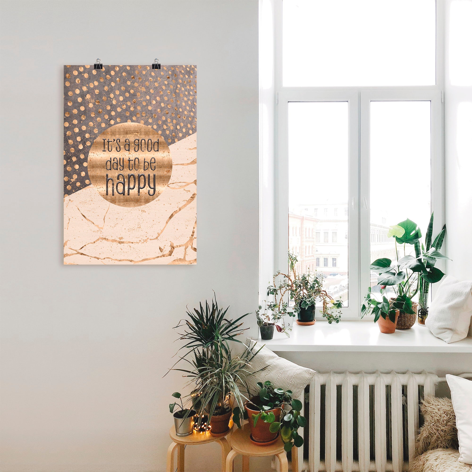 Artland Wandbild »Ein guter Tag um glücklich zu sein«, Sprüche & Texte, (1 St.), als Alubild, Outdoorbild, Leinwandbild, Poster, Wandaufkleber