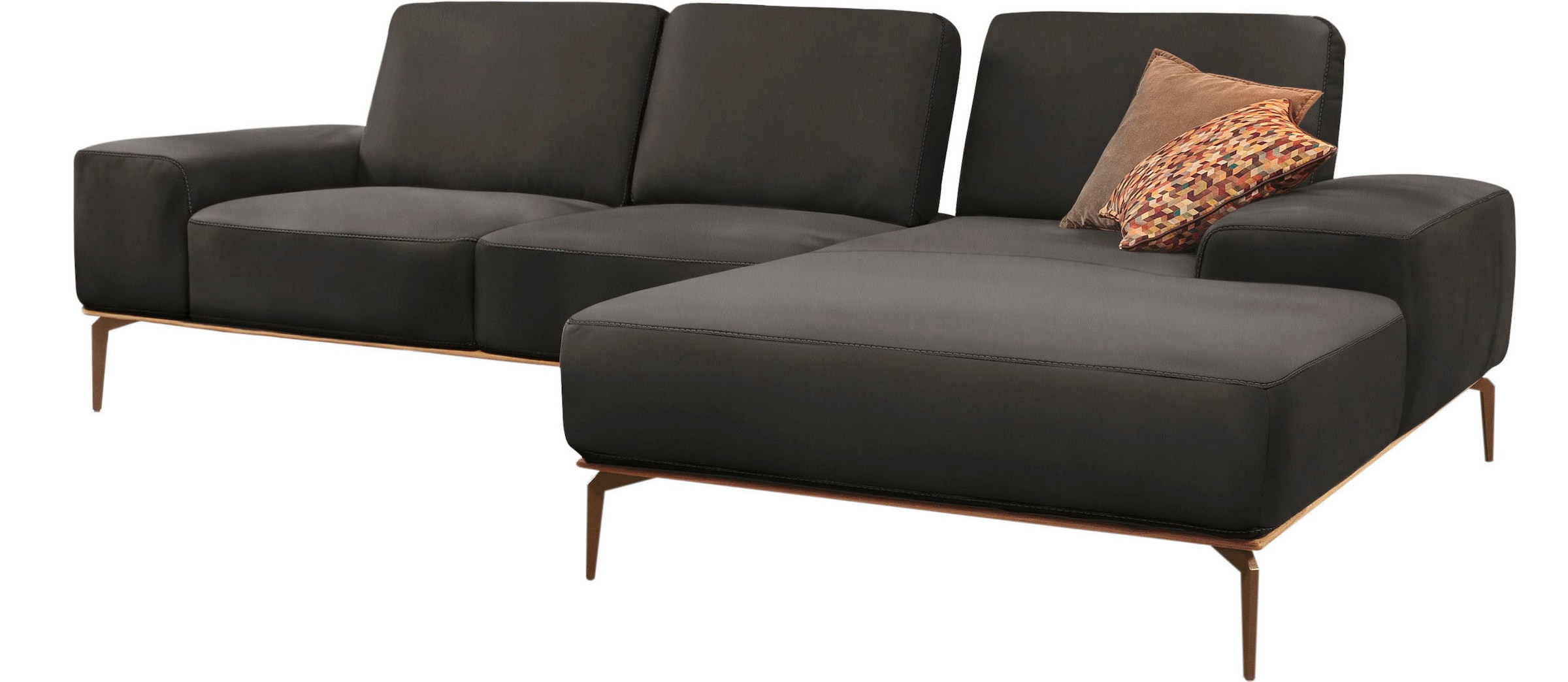 W.SCHILLIG Ecksofa »run, Designsofa mit tollem Sitzkomfort, bequem, L-Form«, mit Holzsockel, Füße in Bronze pulverbeschichtet, Breite 279 cm