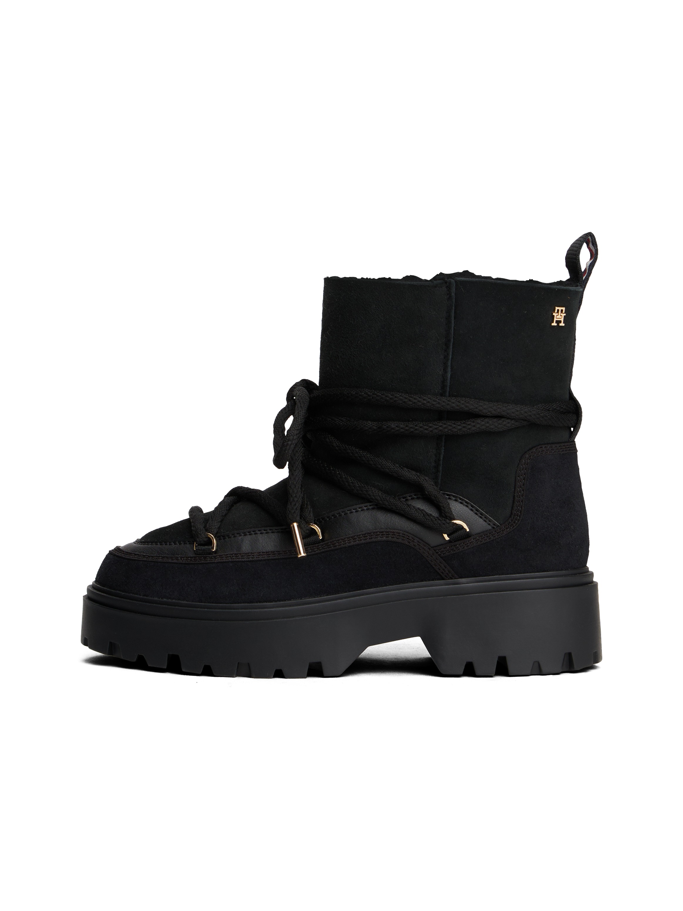 Tommy Hilfiger Winterboots »REAL SHEARLING LACEUP SNOWBOOT«  , Blockabsatz, Plateau, Schnürboots mit aufgesetzter Schnürung