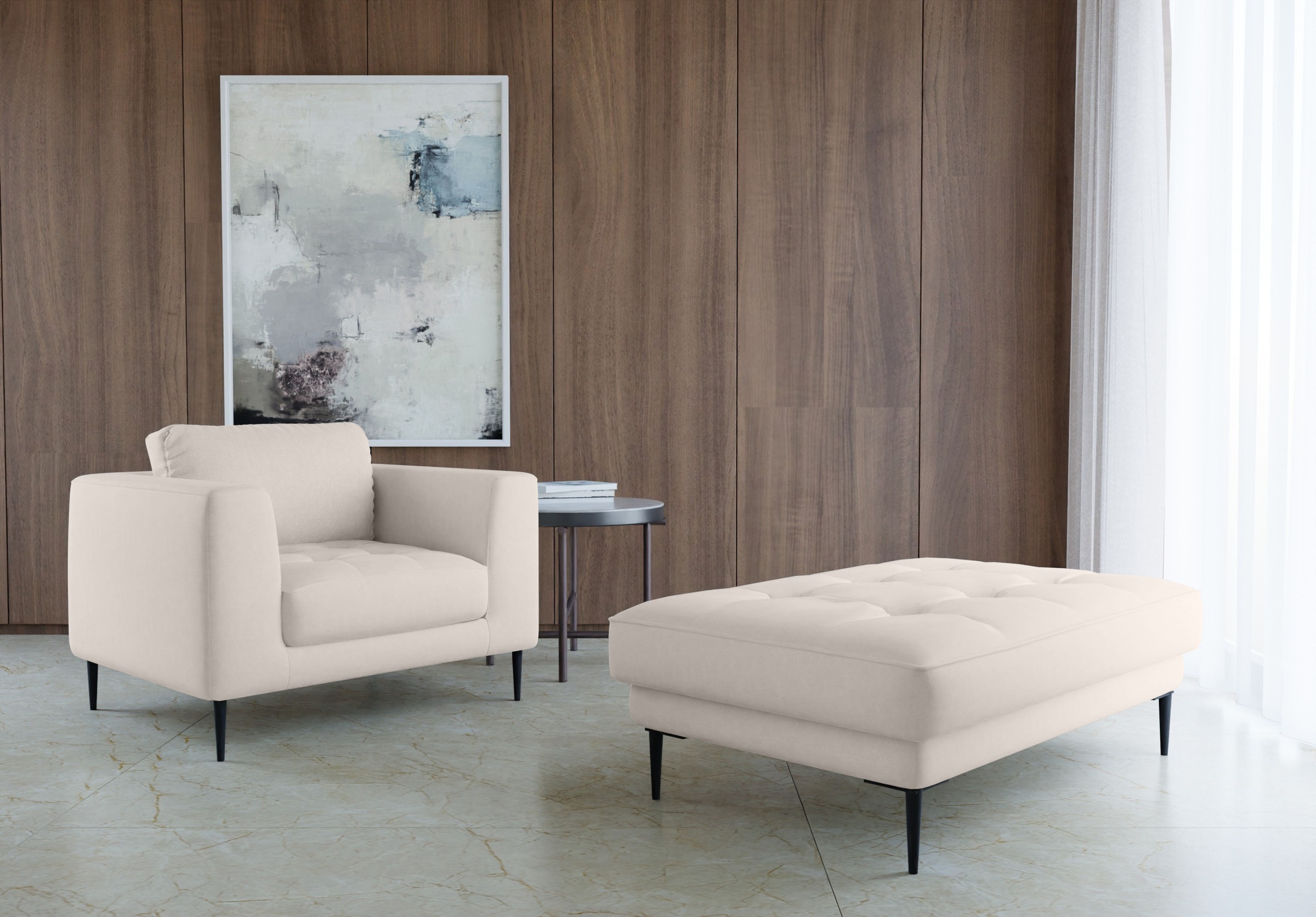 TRENDMANUFAKTUR Sessel »Luzi, Loungesessel, modern mit extra hohen Füßen«, Designsessel mit tollem Sitzkomfort, Metallfüße schwarz, Breite 96 cm