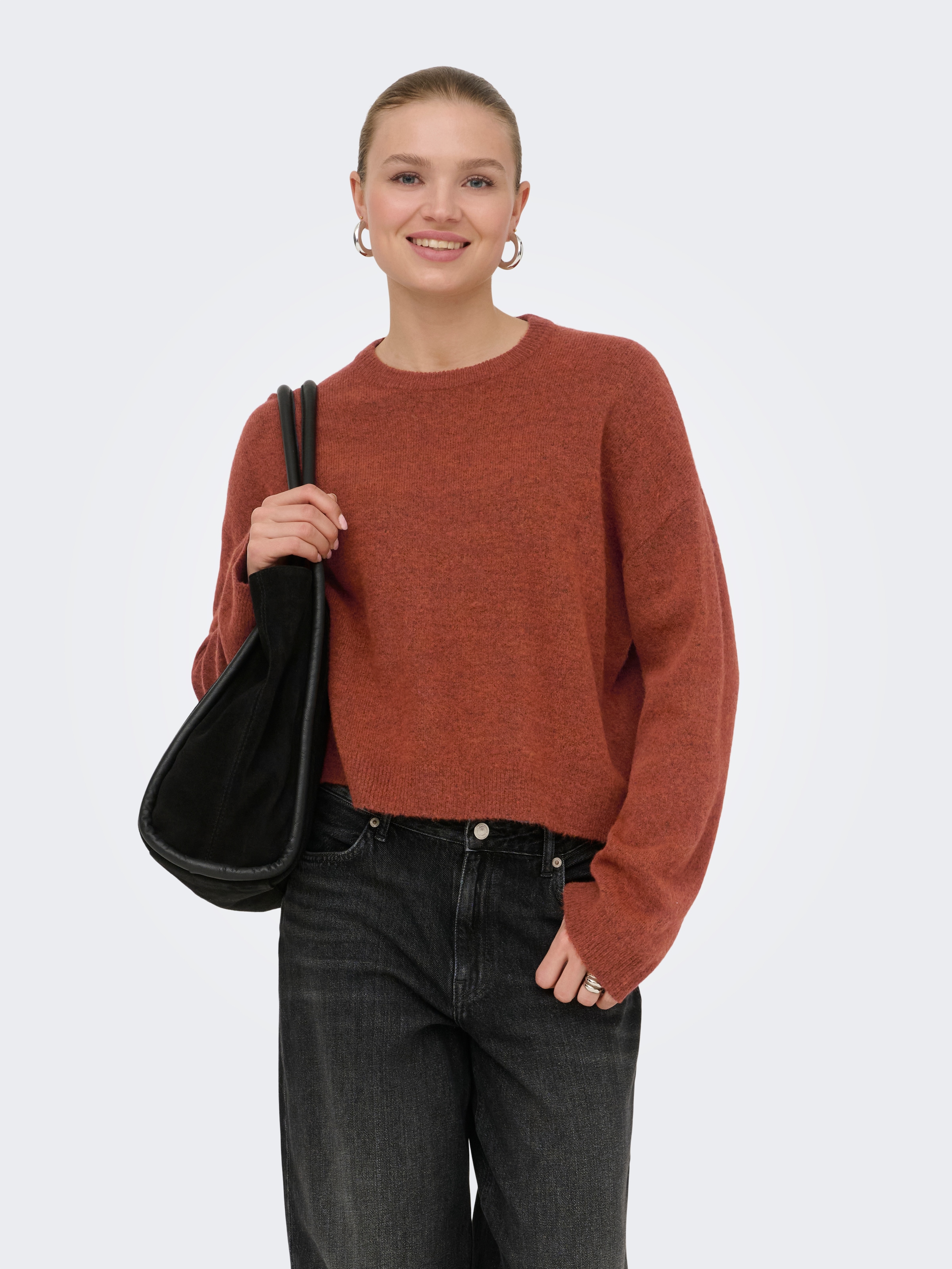 ONLY Rundhalspullover »ONLSIMONI L/S O-NECK PULLOVER KNT NOOS« Materialmix, regular fit