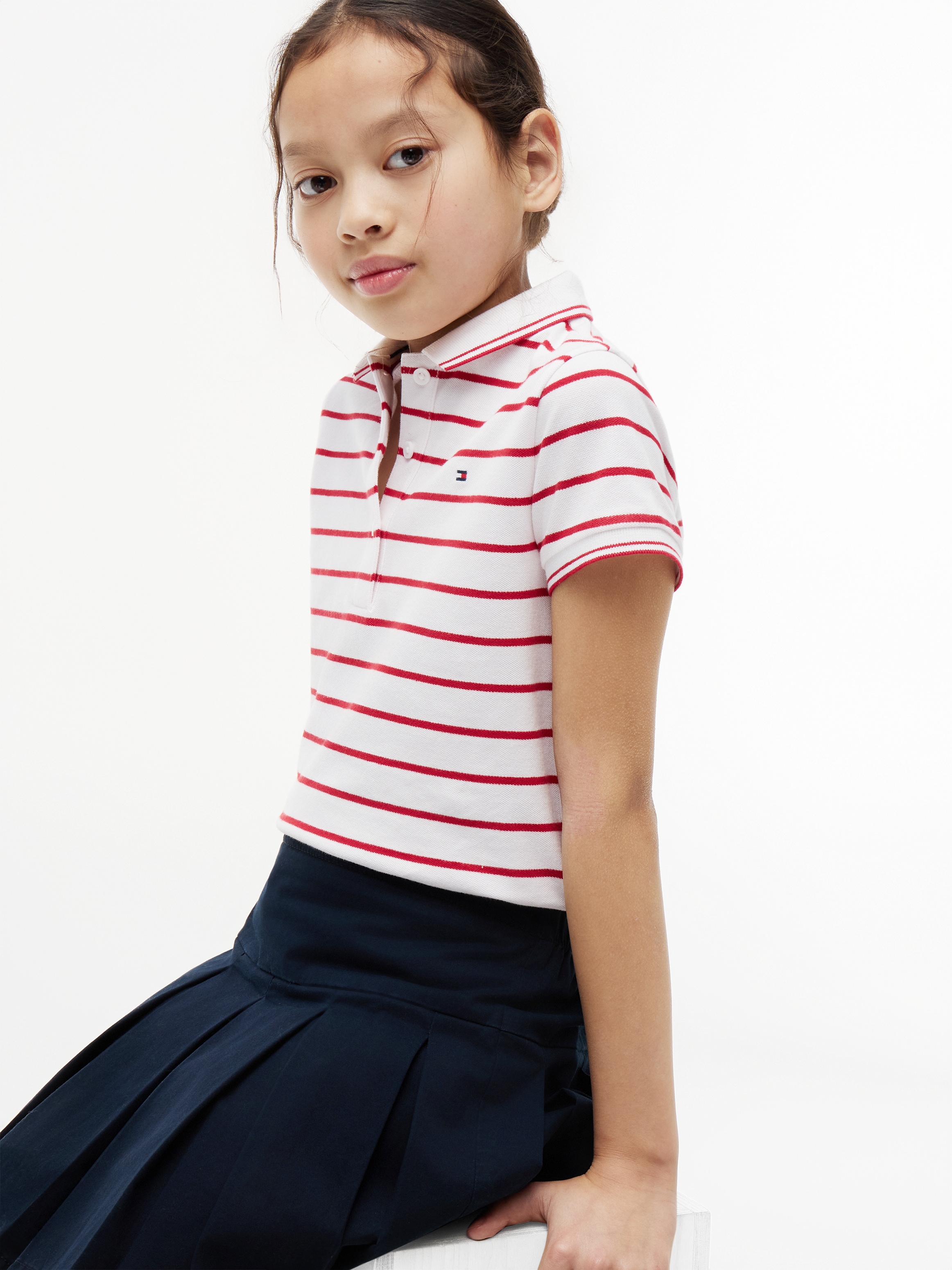 Tommy Hilfiger Poloshirt für Kinder bis 16 Jahre, Polokragen, gewellter Ärmelabschluss