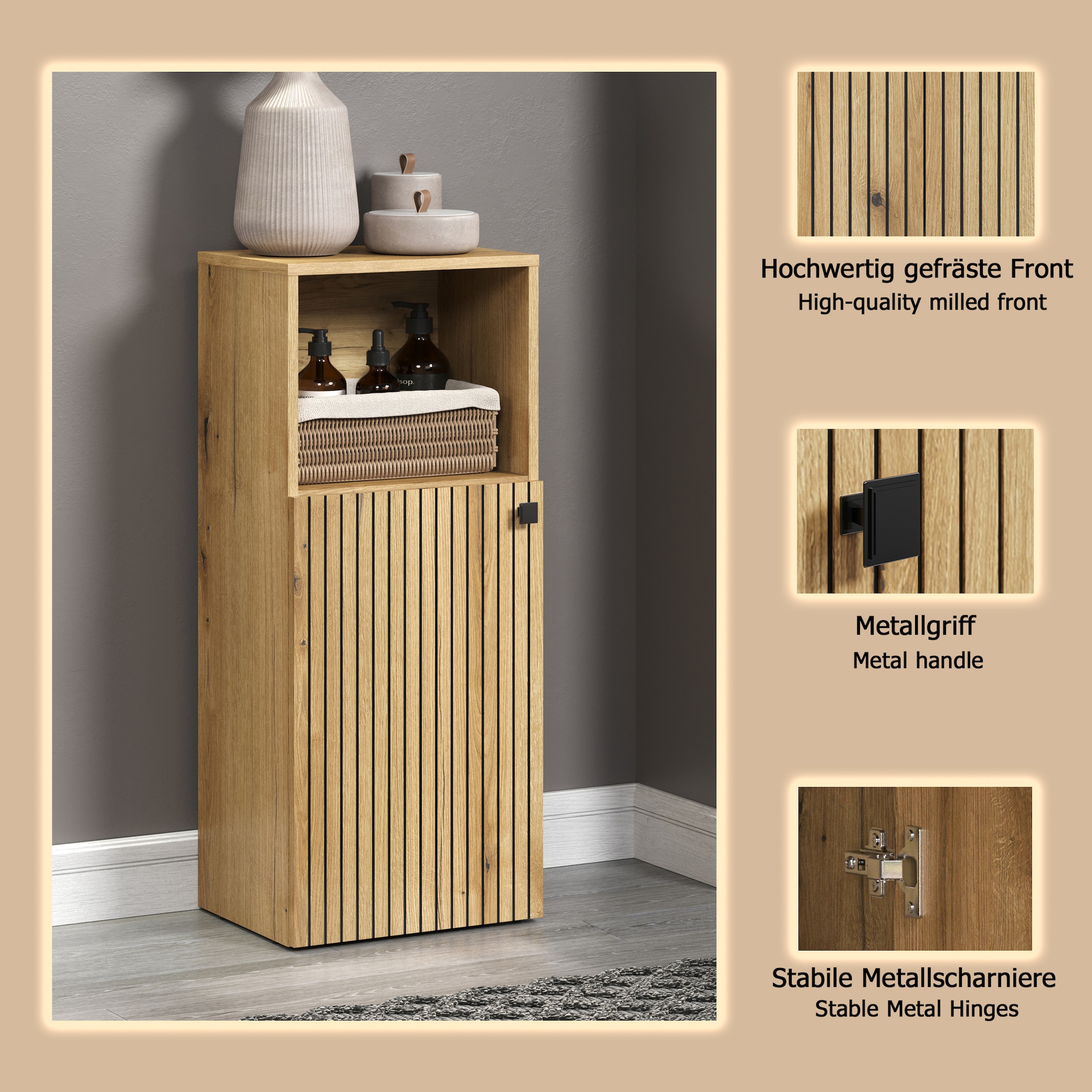 welltime Unterschrank »Amrum« 1 Stk. tlg. Badschrank mit offenem Fach und Rillenoptik - Maße (B/T/H) 40/31/95 cm