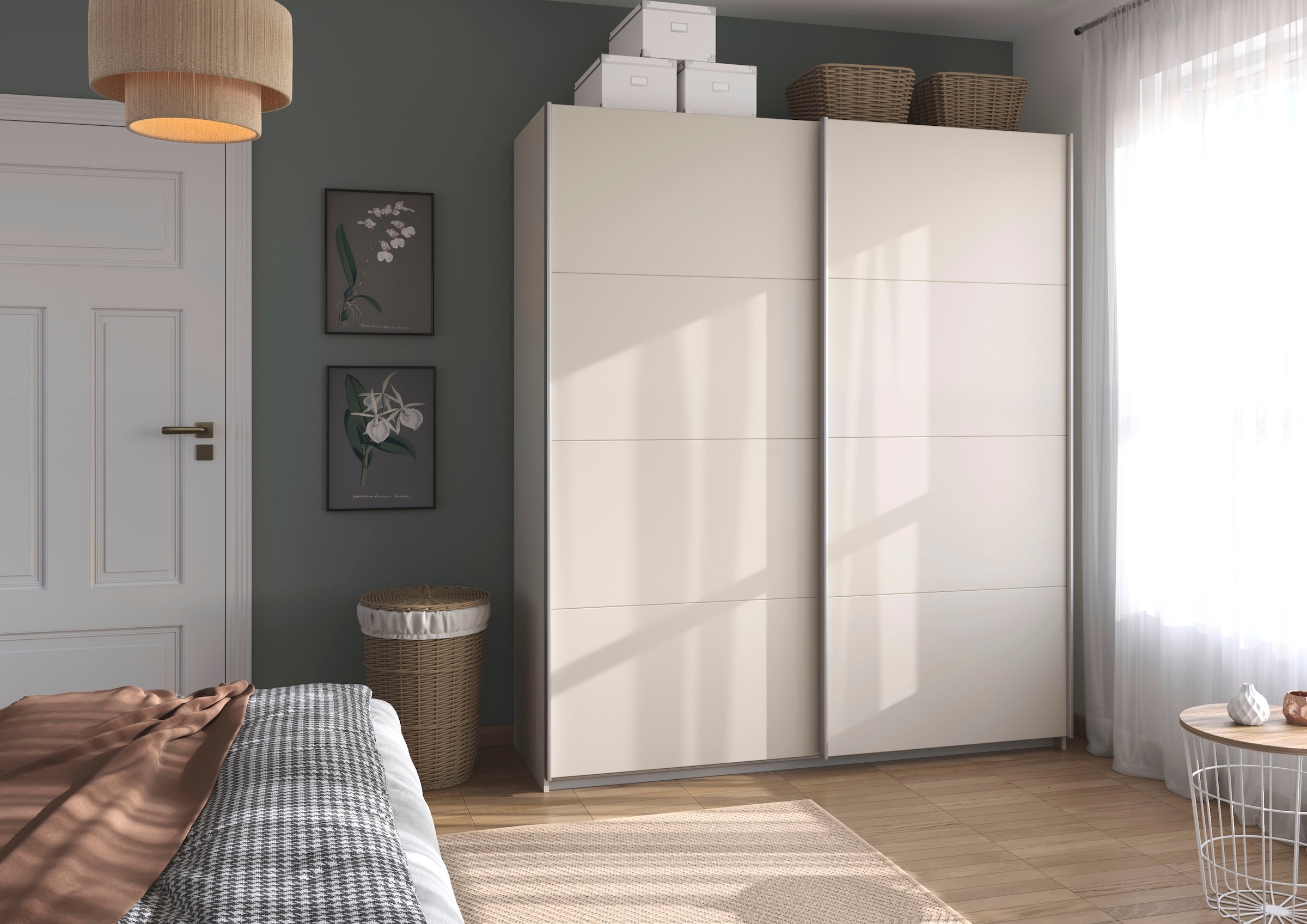 INOSIGN BY RAUCH Schwebetürenschrank »Kleiderschrank Schrank Garderobe Schlafzimmerschrank THANOS«, (in 3 verschiedenen Ausstattungen BASIC/CLASSIC/PREMIUM), Optional mit Spiegel, Metall-Griffleisten alufarben MADE IN GERMANY
