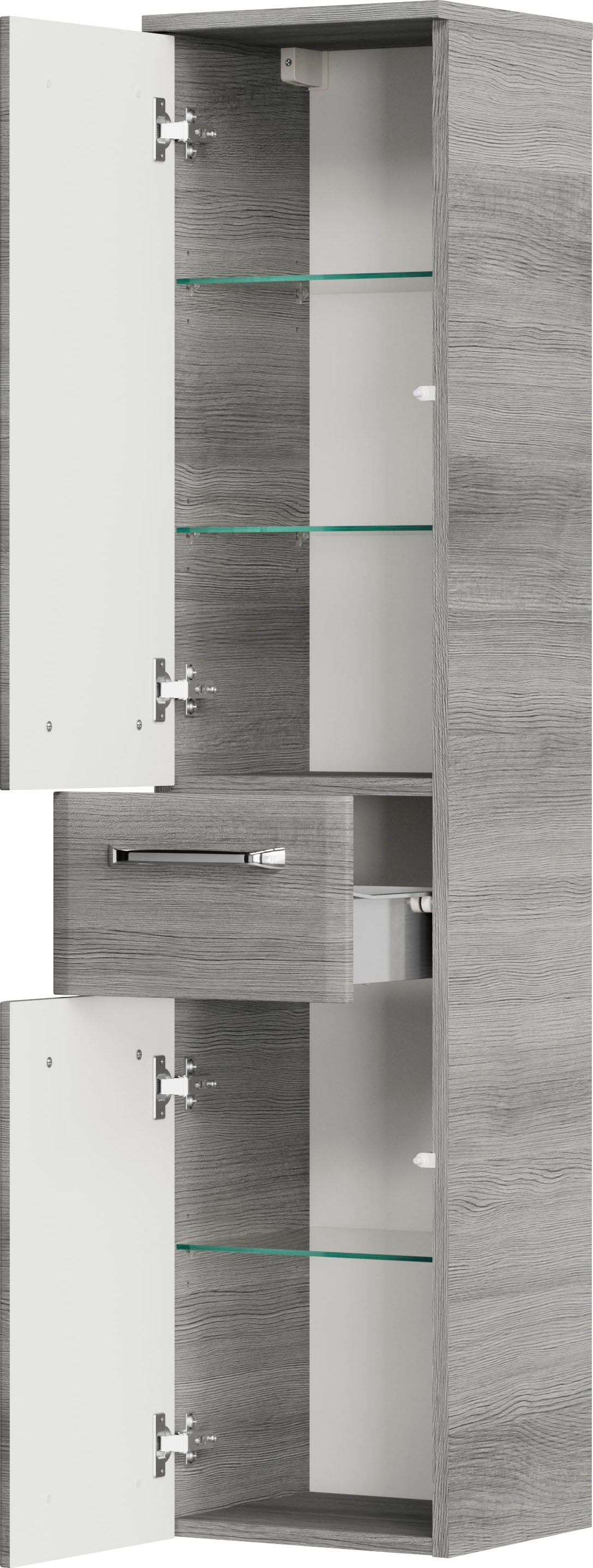 Saphir Badmöbel-Set »Quickset 5-teilig, Mineralmarmor-Waschtisch und LED-Spiegelschrank«, (6 St.), Midischrank, Unterschrank, Hängeschrank, inkl. Türdämpfer